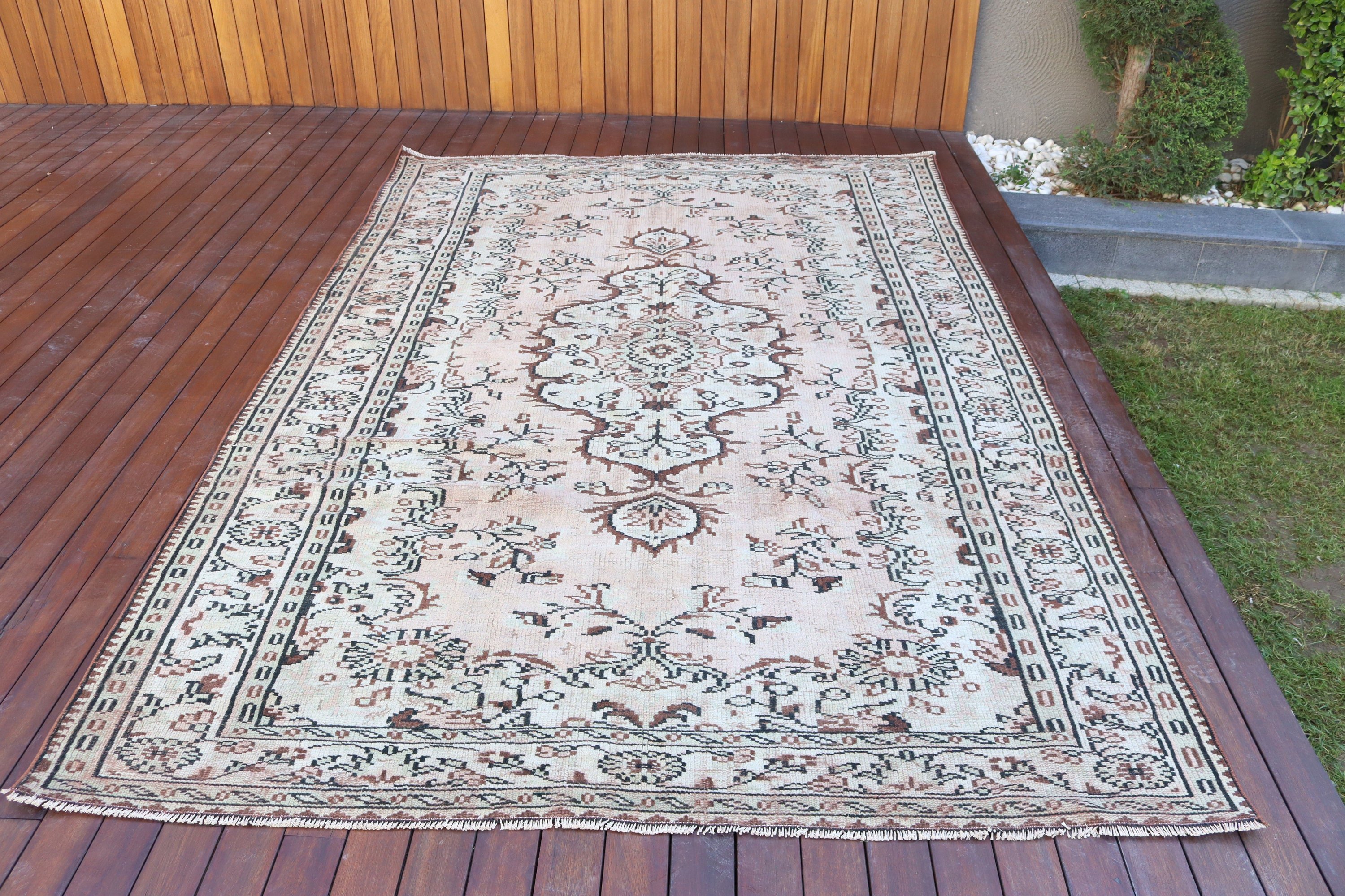 Nötr Halı, Salon Halıları, 6,1x9,4 ft Büyük Halı, Türk Halıları, Vintage Halılar, Kabile Halısı, Yer Halıları, Bej Oushak Halıları, Büyük Boho Halısı