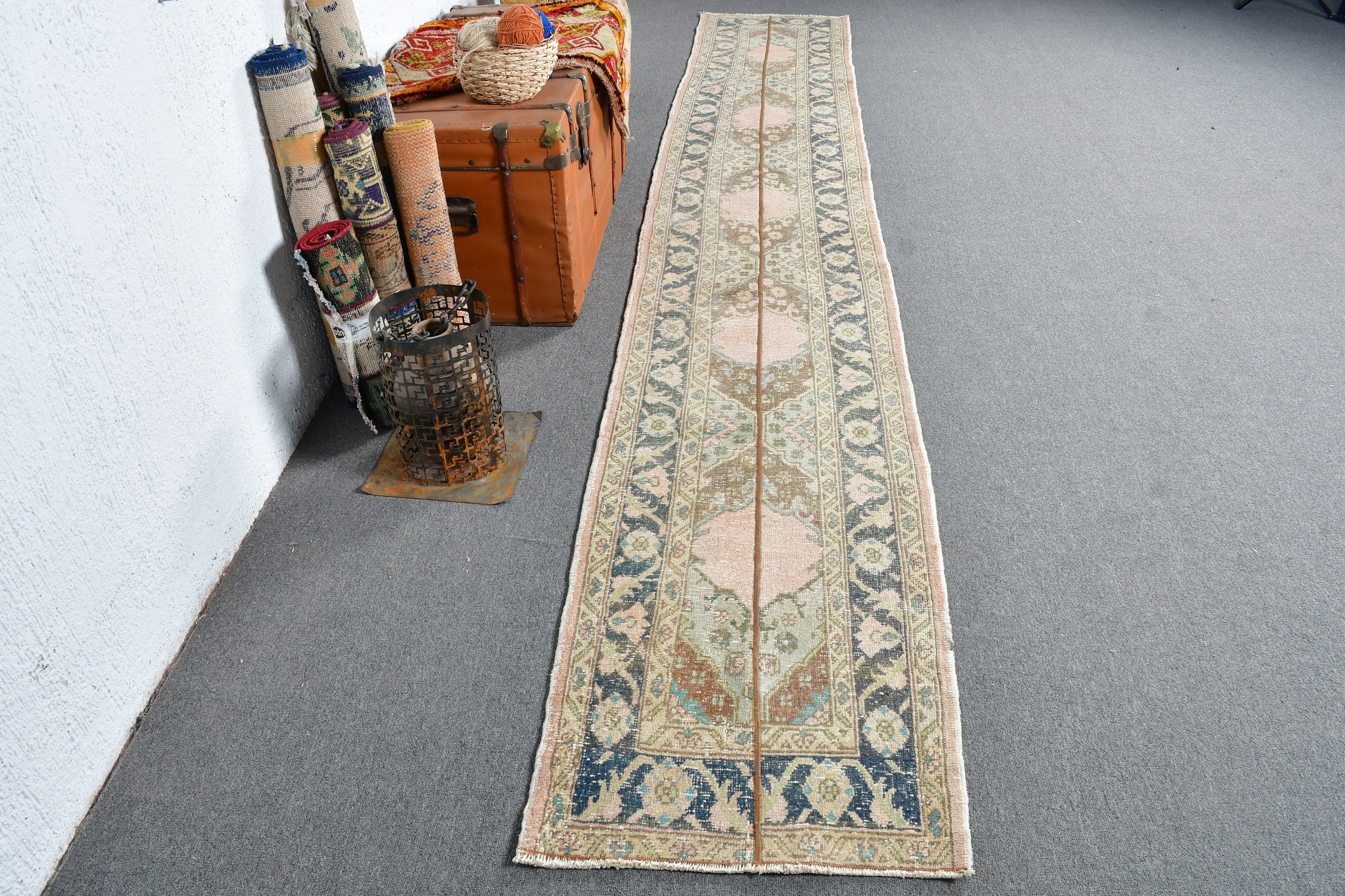 Turkish Rug, Corridor Rug, 2.1x13.3 ft Runner Rug, Vintage Rugs, Antique Rug, Brown Wool Rug, Kitchen Rugs, Rugs for Hallway, Hallway Rug