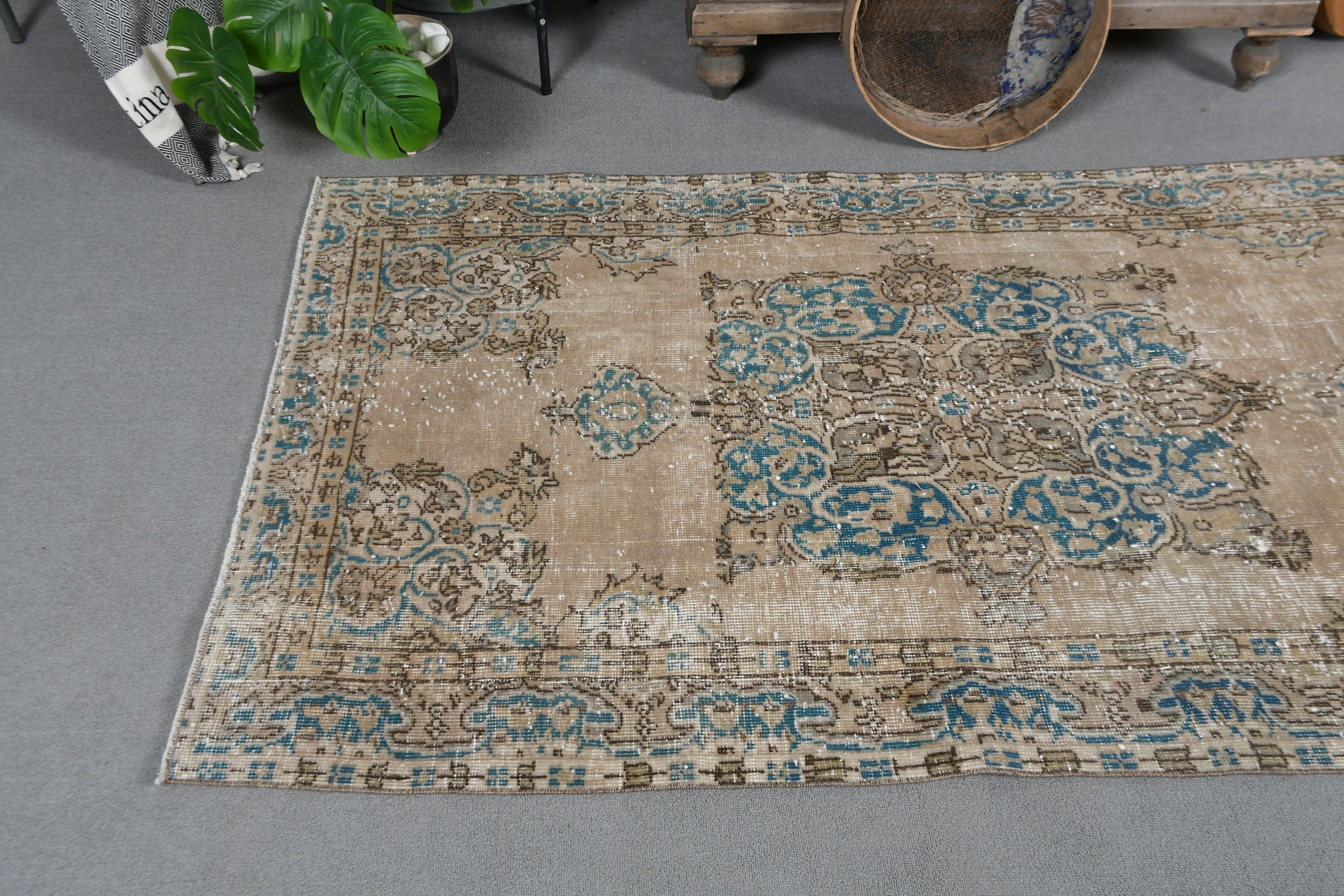 Oushak Rug, Boho Rug, Vintage Rug, Home Decor Rugs, Beige Antique Rug, Turkish Rug, 3.7x7.2 ft Area Rugs, Rugs for Floor, Living Room Rugs