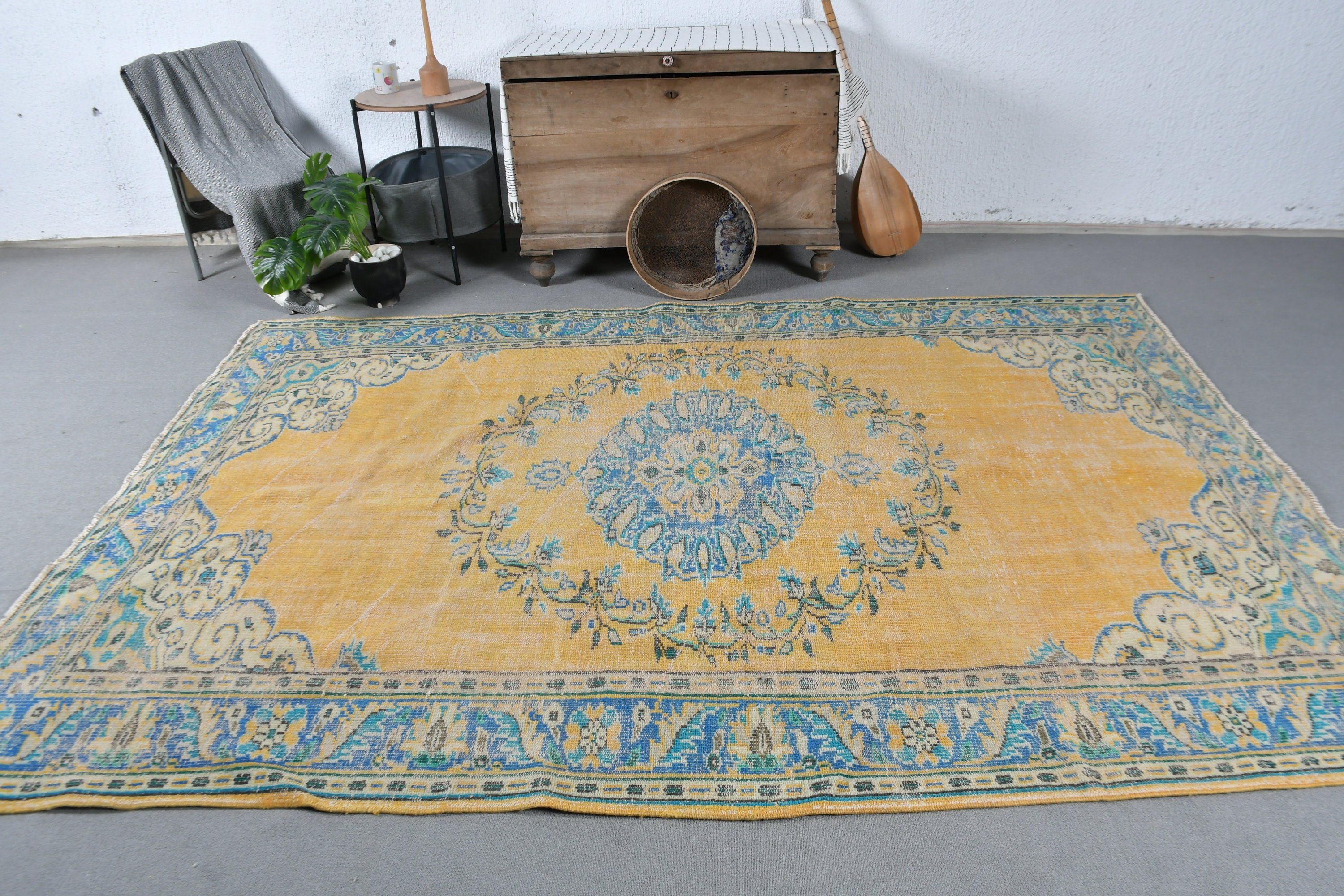 Dining Room Rugs, Salon Rugs, Vintage Rugs, 6.4x9.2 ft Large Rug, Bedroom Rug, Retro Rugs, Turkish Rug, Cute Rug, Yellow Cool Rug, Cool Rug