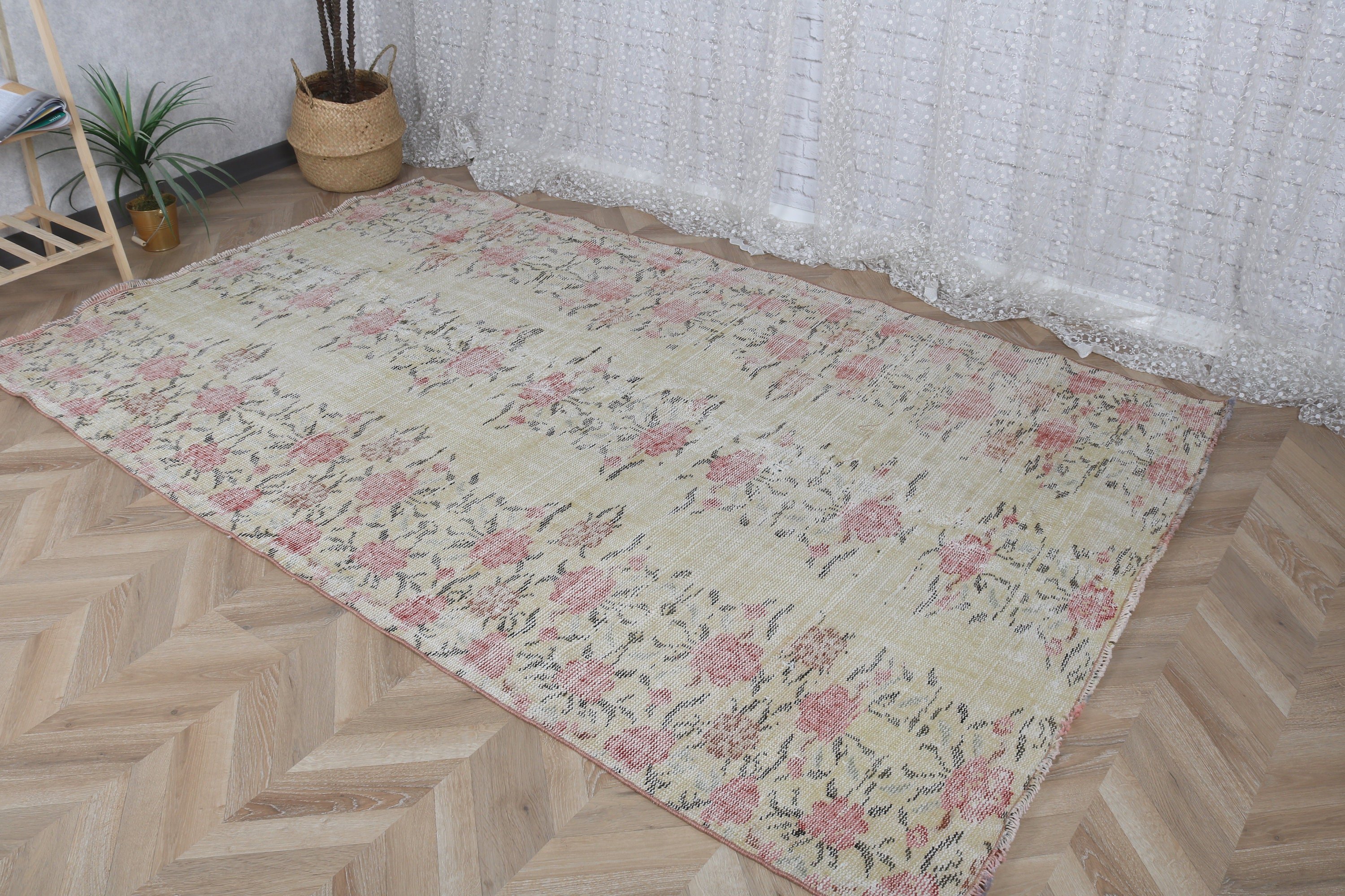 Sarı Antika Halılar, Yatak Odası Halıları, Türk Halıları, Vintage Halı, Boho Halısı, Fas Halısı, 4.8x8 ft Alan Halısı, Yer Halıları, Yemek Odası Halıları