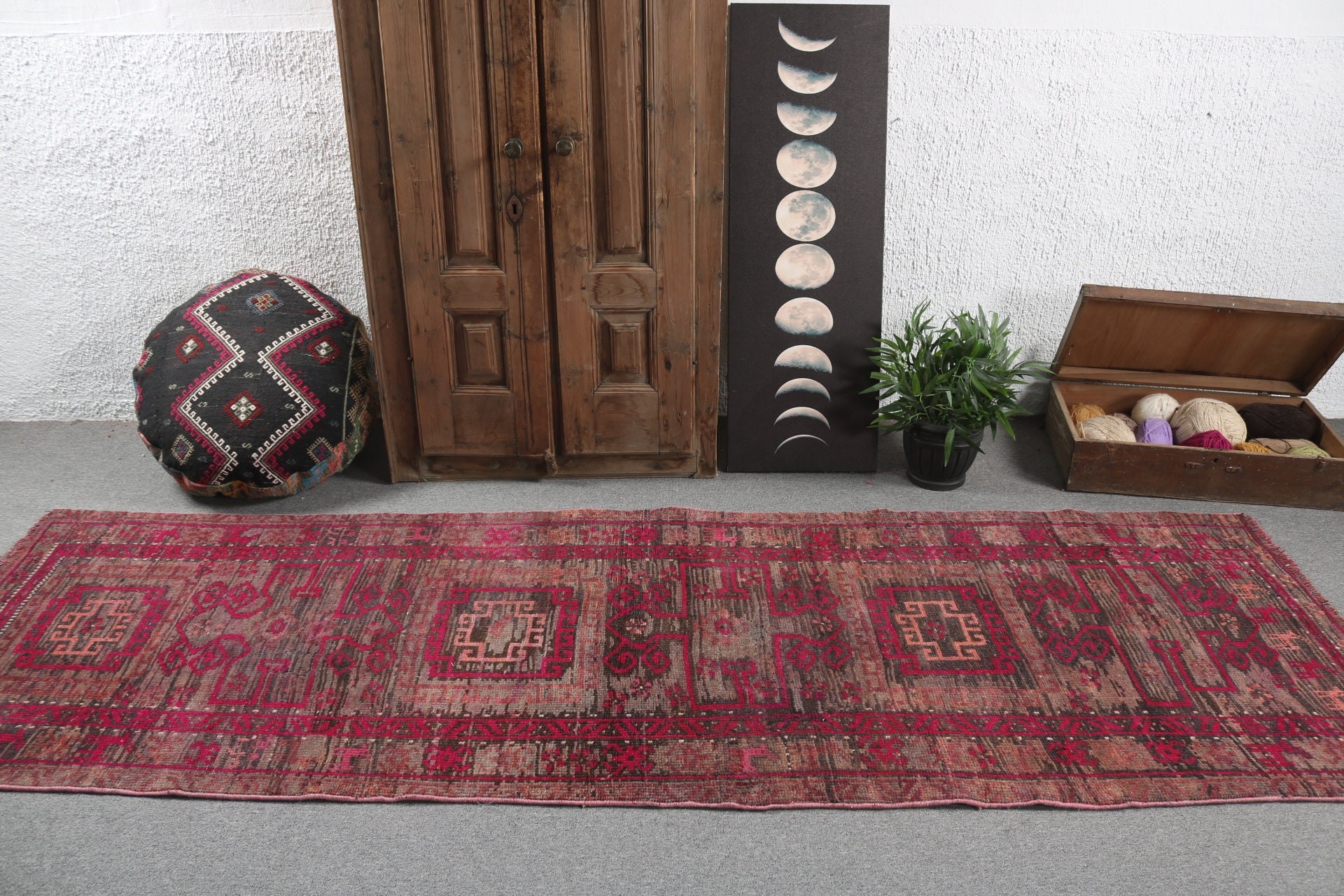 3.3x9.9 ft Runner Rug, Hallway Rugs, Pink Flatweave Rug, Moroccan Rug, Vintage Rugs, Kitchen Rug, Aztec Rugs, Bedroom Rug, Turkish Rug