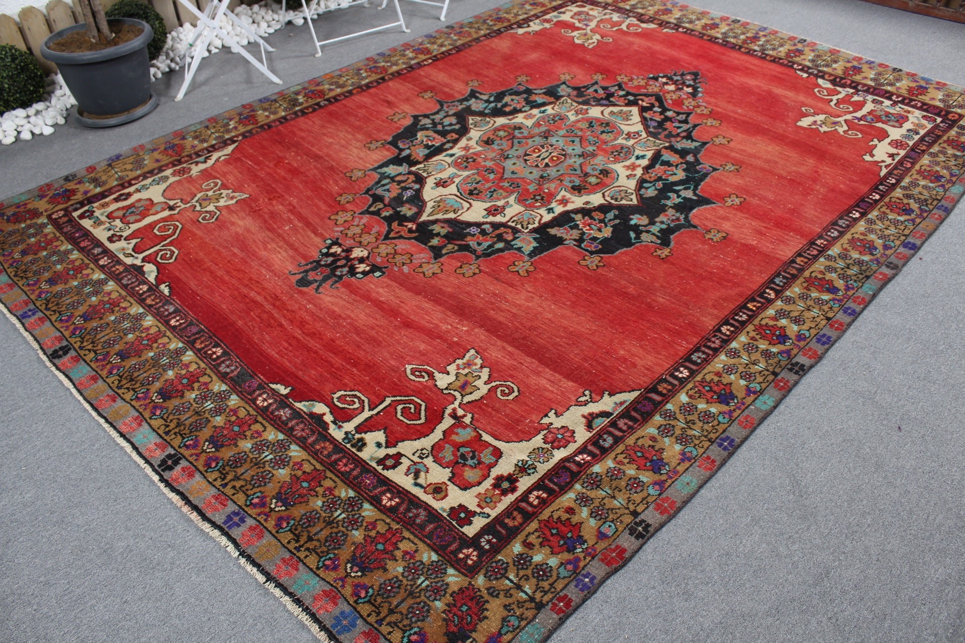 Pastel Rug, Oriental Rugs, Salon Rug, Dining Room Rug, Turkish Rug, Vintage Rug, Red  7.6x10.3 ft Oversize Rug