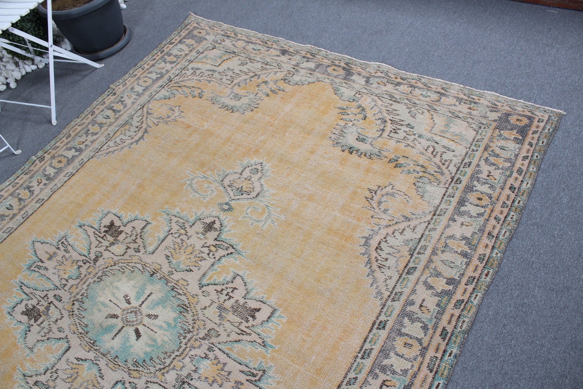 Yellow Oriental Rugs, 5.9x9.2 ft Large Rugs, Turkish Rug, Cool Rugs, Dining Room Rugs, Rugs for Salon, Oushak Rugs, Salon Rug, Vintage Rug