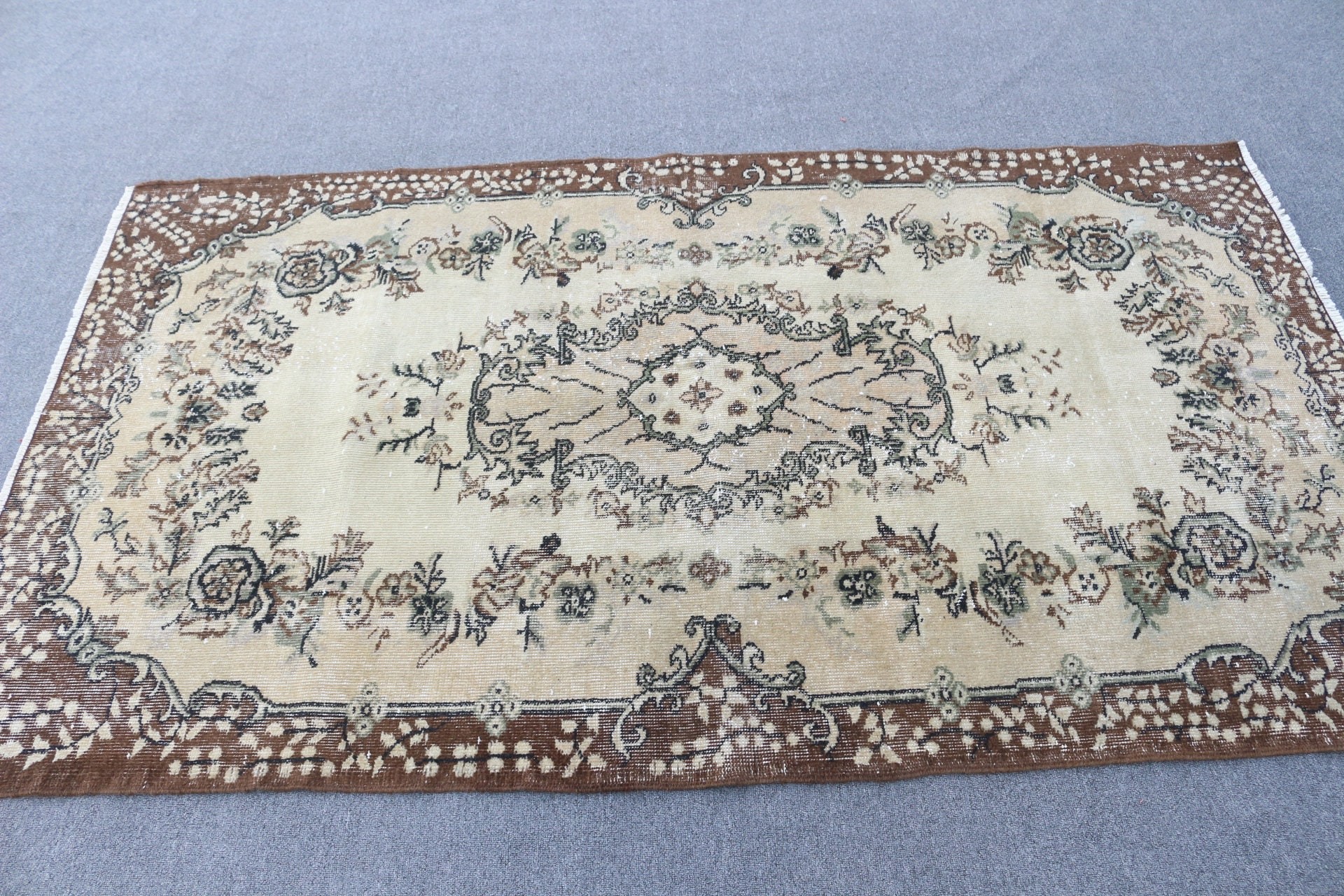 Turkish Rug, Nursery Rug, Moroccan Rug, Muted Rug, 3.9x6.8 ft Area Rug, Beige Oushak Rugs, Vintage Rugs, Anatolian Rugs, Dining Room Rug