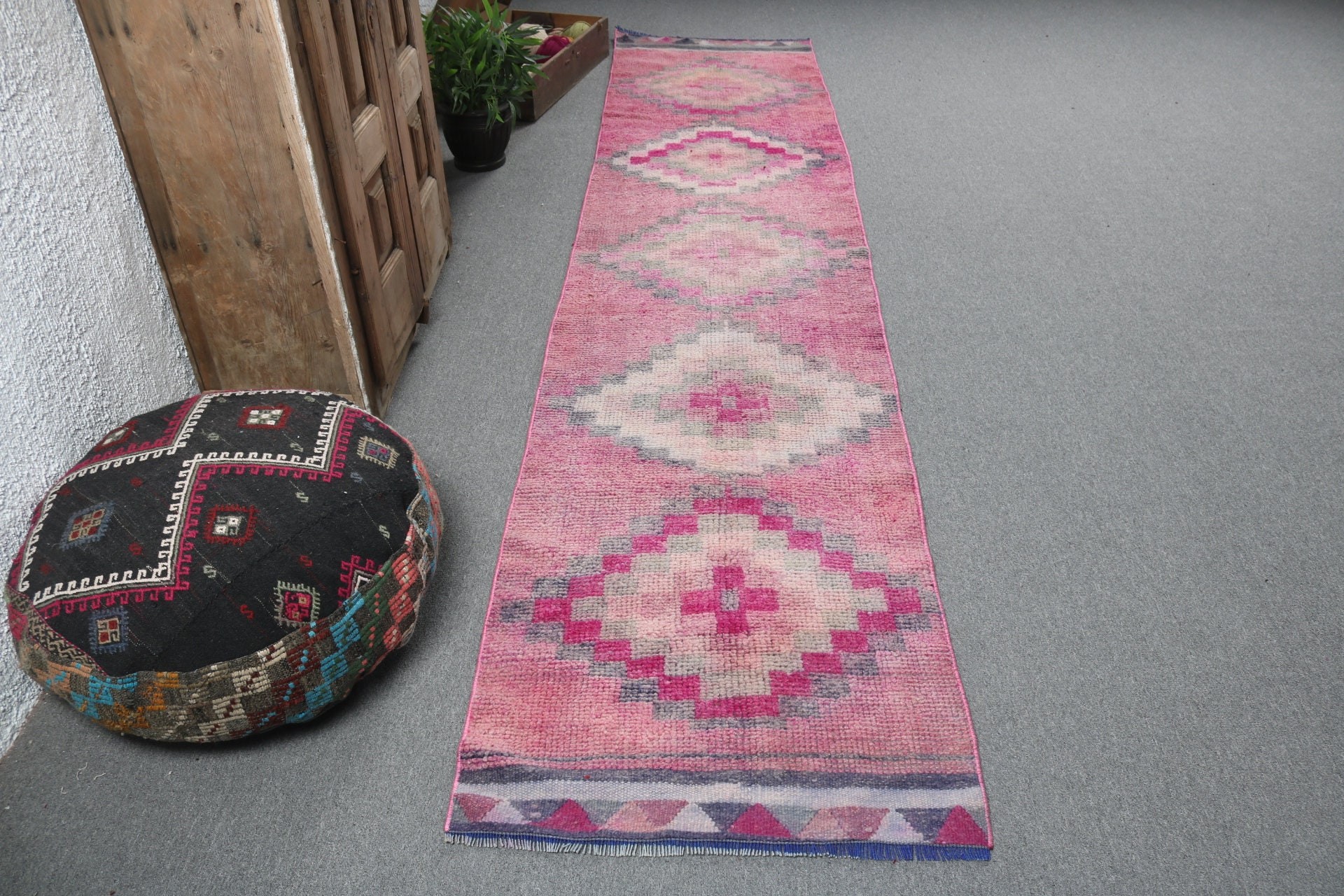 Lüks Halı, Merdiven Halısı, Türk Halıları, 2.5x11.5 ft Runner Halısı, Vintage Halı, Pembe Oushak Halısı, Düz Dokuma Halısı, Koridor Halıları, Ev Dekorasyonu Halısı