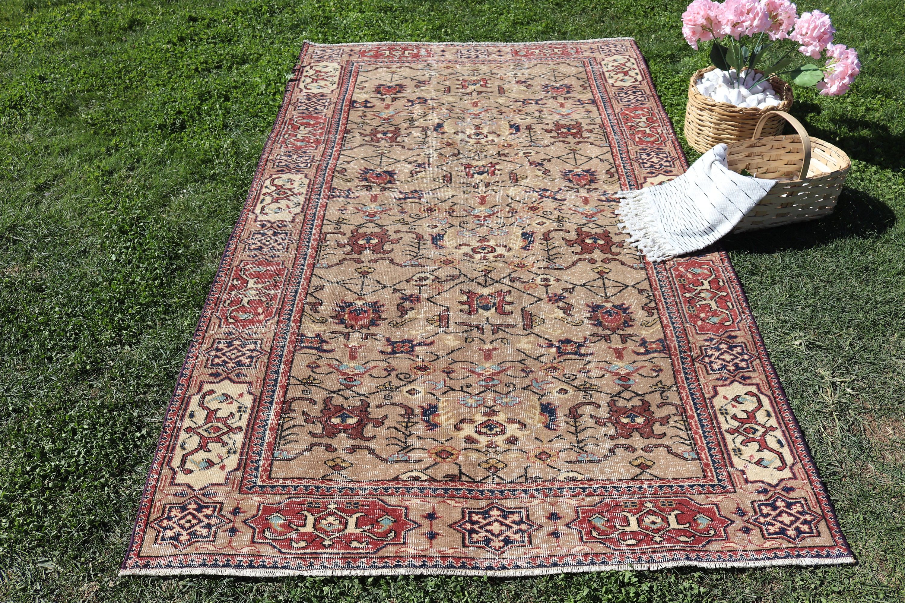 Kahverengi Düz Dokuma Halı, Türk Halıları, Çocuk Halısı, Alan Halıları, İç Mekan Halıları, Vintage Halılar, Geometrik Halı, 4.6x8 ft Alan Halıları