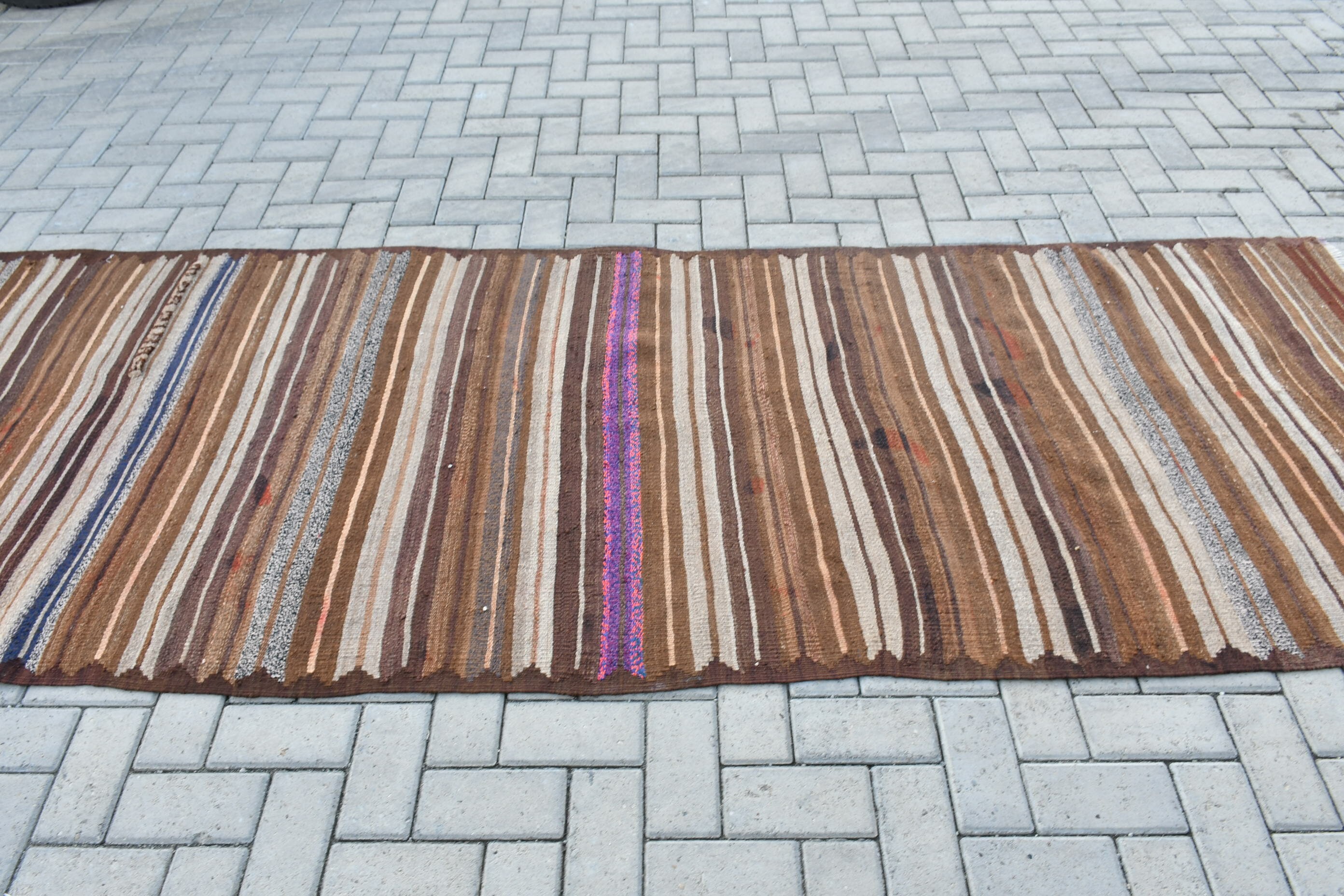 Anadolu Halıları, Oushak Halısı, Kahverengi Yün Halısı, Kilim, Merdiven Halısı, Türk Halısı, Vintage Halı, Sanat Halısı, Koridor Halıları, 3.6x10.8 ft Runner Halıları