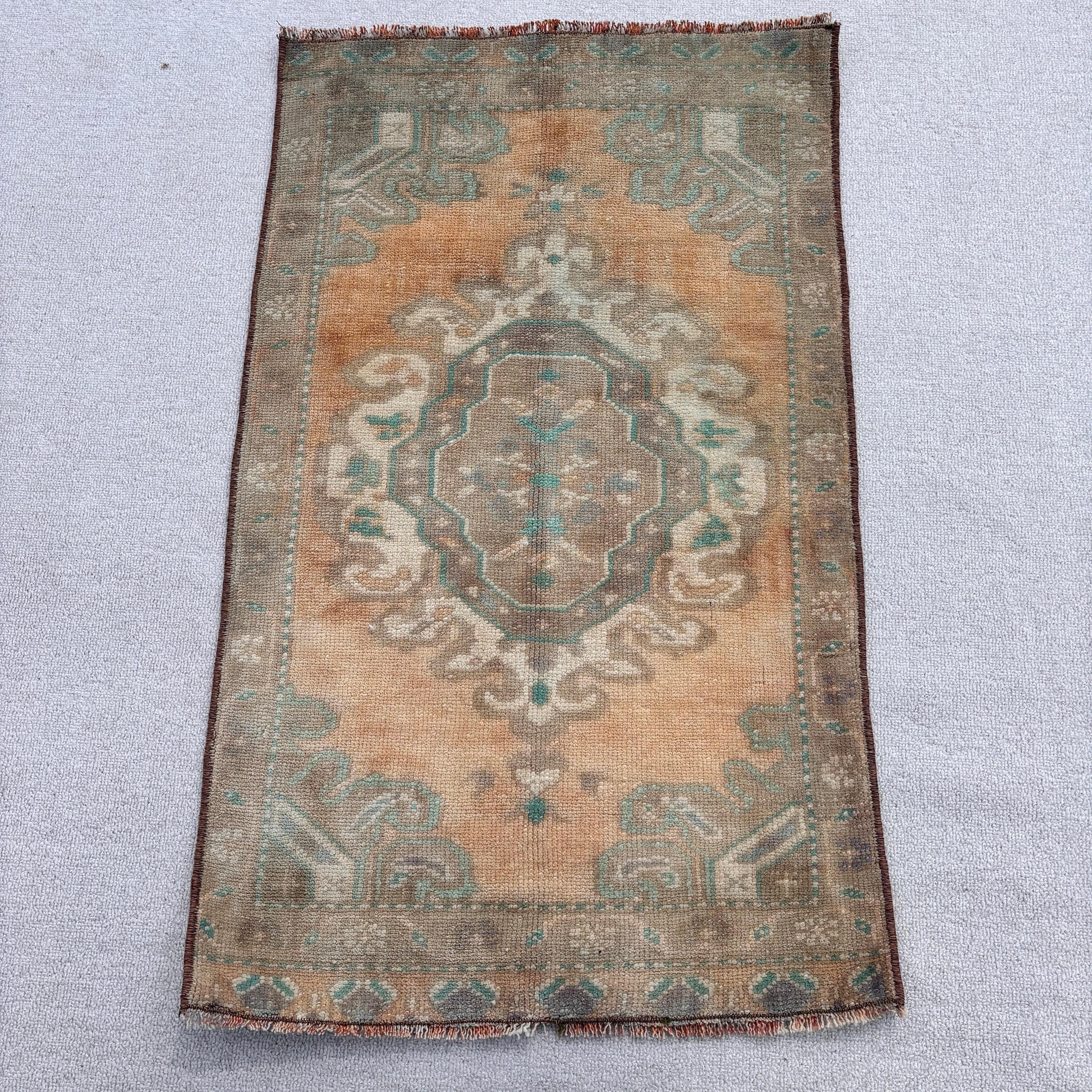 Turuncu Yün Halı, Banyo Halıları, El Dokuma Halı, Vintage Halılar, 1.9x3.1 ft Küçük Halılar, Türk Halısı, El Yapımı Halılar, Kapı Paspası Halısı