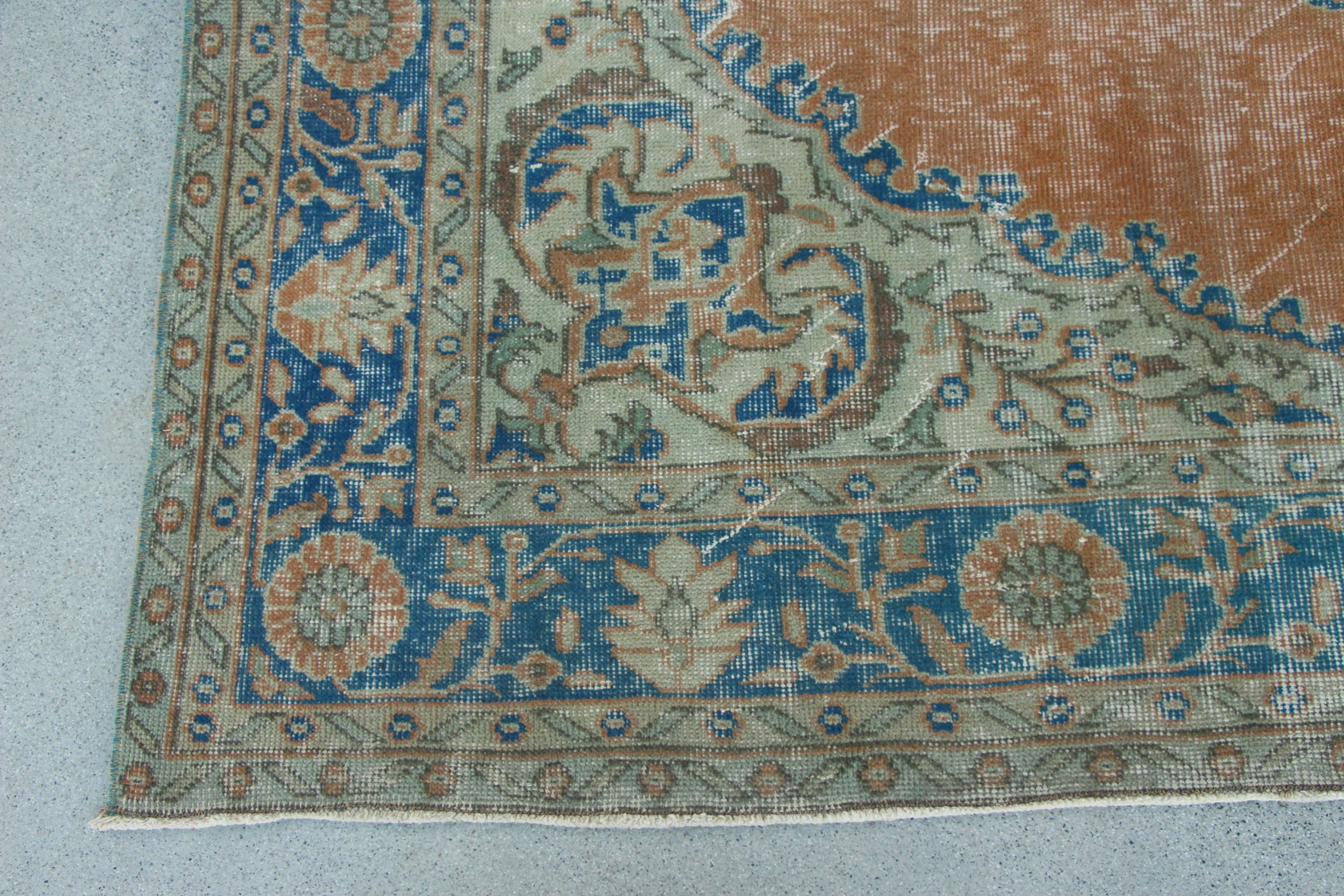 Mavi Oushak Halıları, Türk Halısı, Vintage Halı, Yemek Odası Halıları, 6.6x10.1 ft Büyük Halılar, Anadolu Halısı, Büyük Vintage Halılar, Modern Halılar