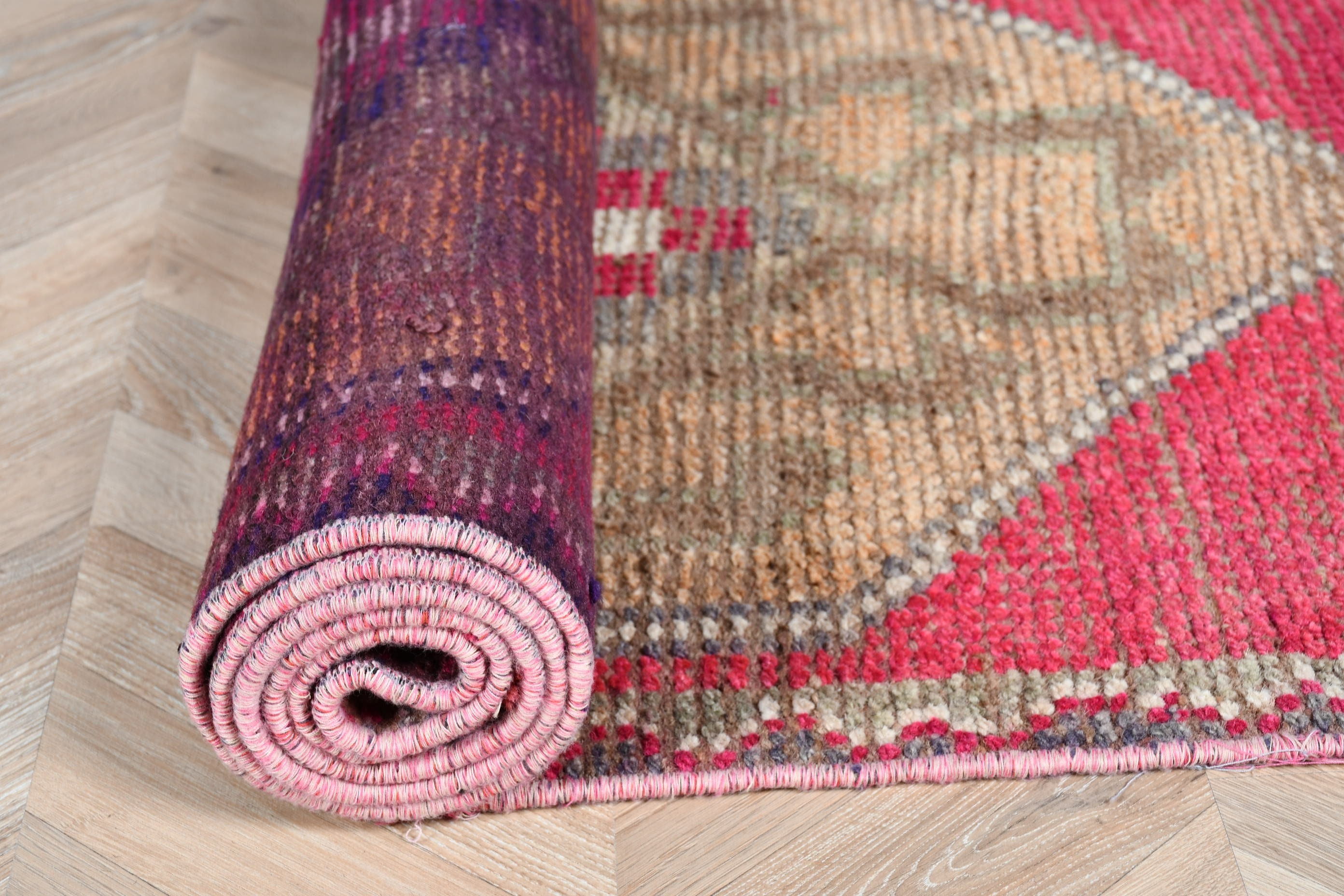 Mutfak Halısı, Türk Halısı, Oryantal Halı, Vintage Halılar, Yün Halı, Koridor Halısı, Pembe 2.6x9.4 ft Runner Halıları, Merdiven Halıları