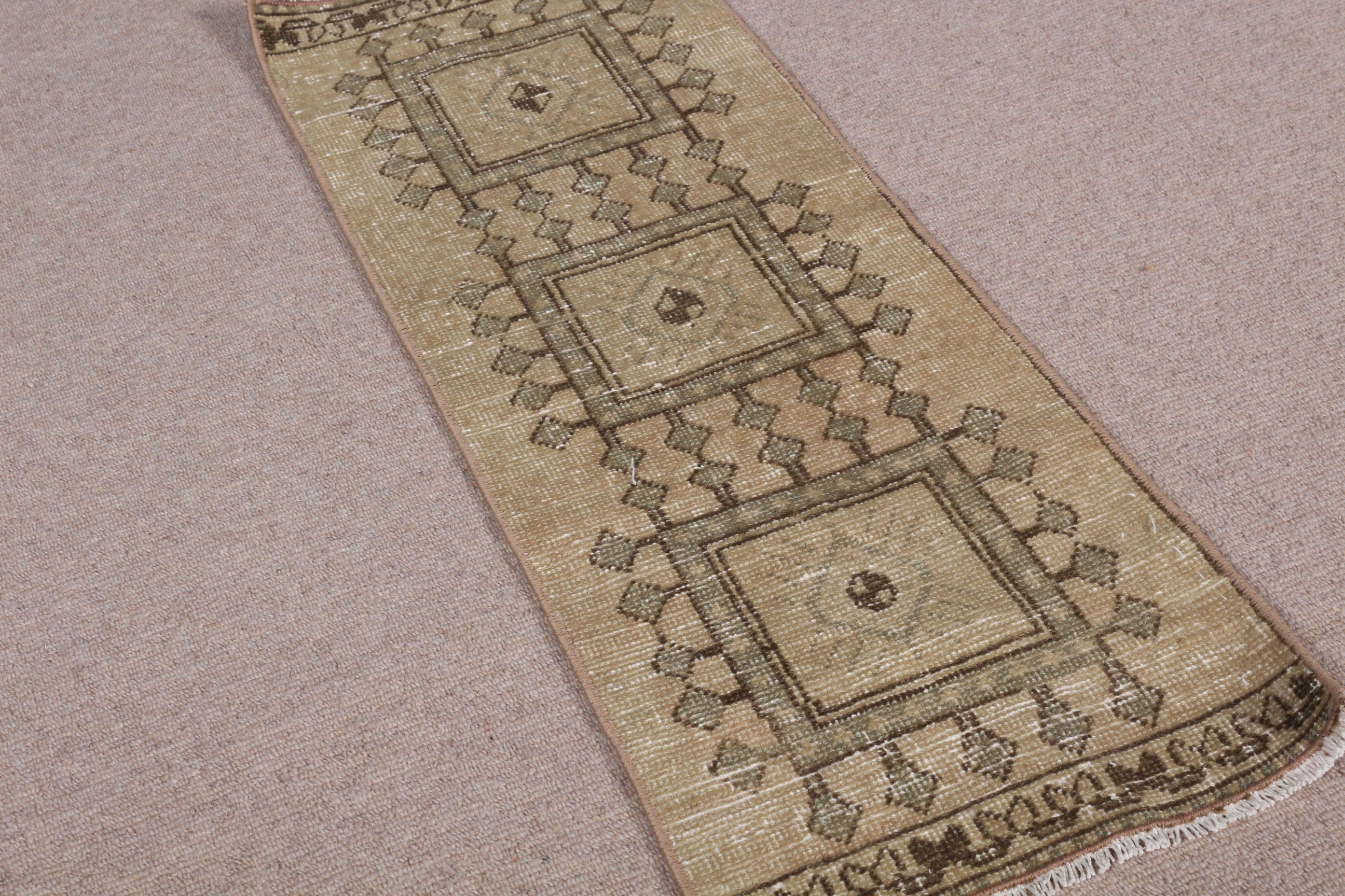 Türk Halısı, 1.2x3.1 ft Küçük Halılar, Yün Halı, Paspas Halısı, Oryantal Halı, Mutfak Halısı, Vintage Halı, Eskitilmiş Halılar, Kahverengi Ev Dekor Halıları