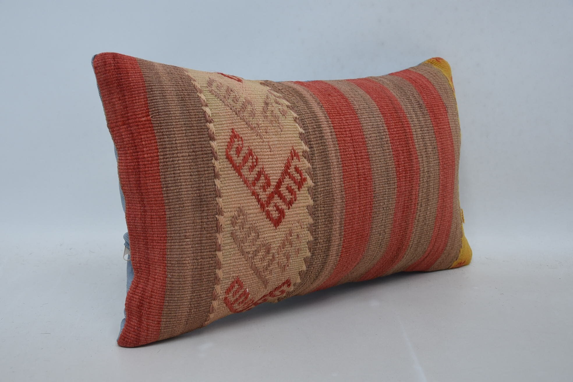 Hippie Throw Pillow, 12"x20" Red Cushion Cover, Office Chair Pillow Cover, Home Decor Pillow, Kilim Pillow, Handmade Kilim Cushion