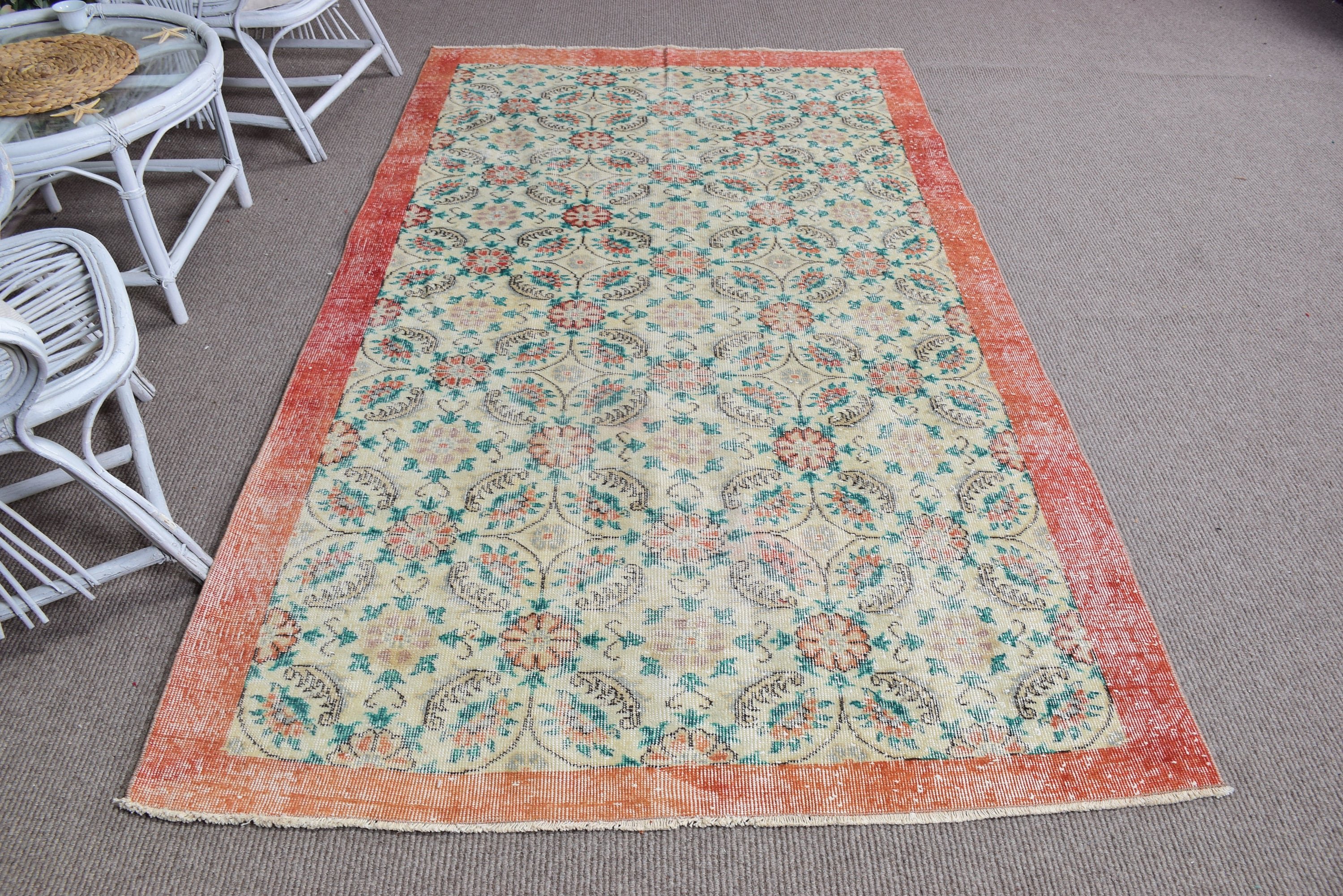 Yemek Odası Halıları, Türk Halıları, Bej Oushak Halıları, 4,8x7,8 ft Alan Halısı, Vintage Halılar, Alan Halıları, Yer Halıları, Çocuk Halıları, Antika Halı