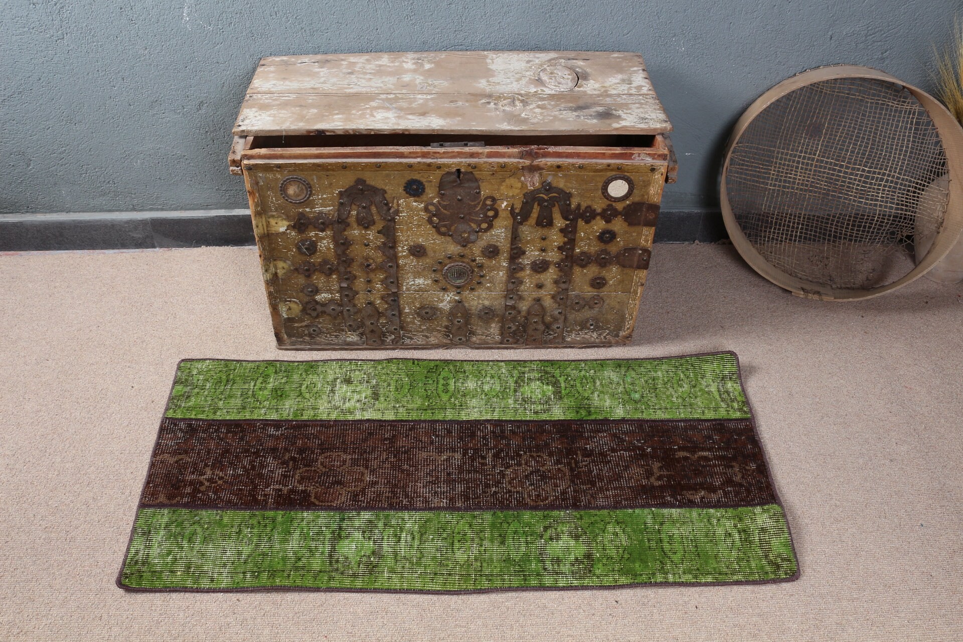 Rugs for Car Mat, Vintage Rugs, Nursery Rug, Green Oriental Rugs, Turkish Rug, 1.9x4 ft Small Rug, Floor Rug, Entry Rug, Antique Rug