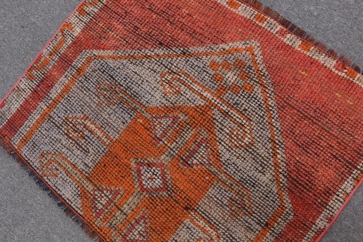 Orange  3x2.3 ft Small Rugs, Kitchen Rug, Turkish Rug, Natural Rugs, Entry Rug, Nursery Rugs, Old Rug, Vintage Rugs, Cool Rug