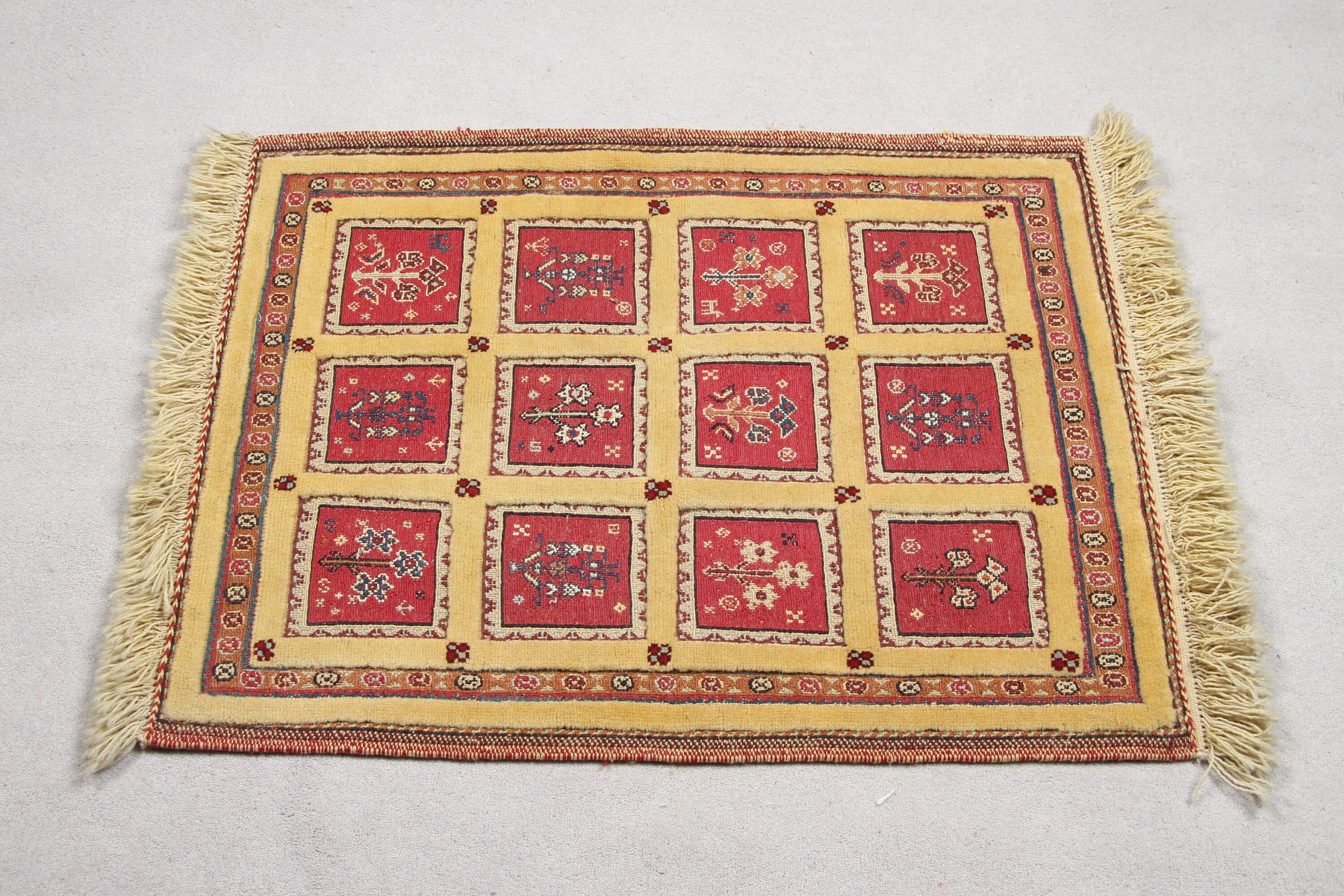 Turkish Rugs, Door Mat Rugs, Turkey Rugs, Moroccan Rug, Yellow Oushak Rugs, 2.1x2.9 ft Small Rugs, Bedroom Rug, Floor Rug, Vintage Rugs