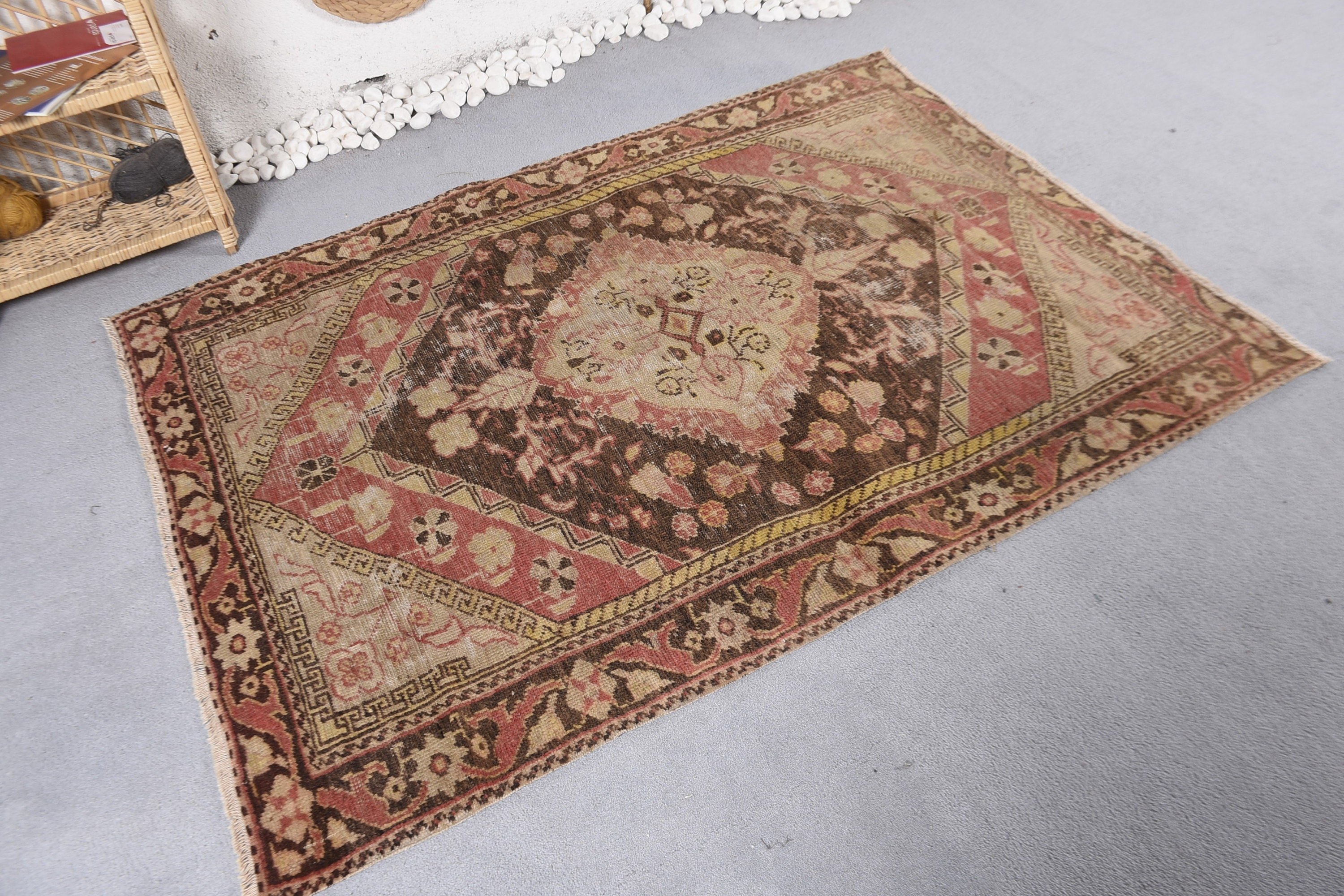 Yatak Odası Halısı, Anadolu Halısı, Türk Halısı, Vintage Vurgulu Halı, 4.1x5.7 ft Vurgulu Halılar, Kırmızı Oryantal Halılar, Vintage Halı, Geometrik Halı