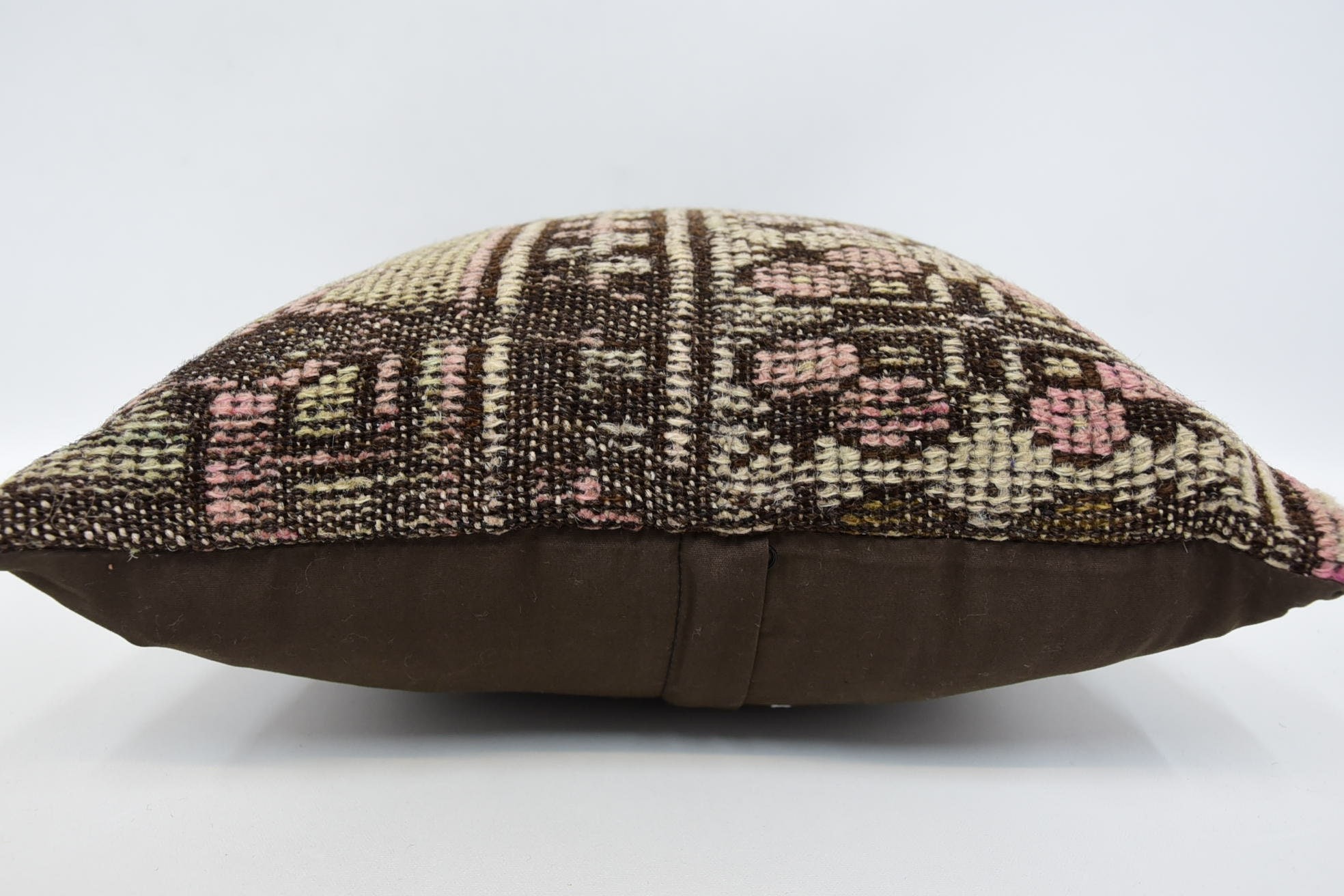 16"x16" Brown Cushion Case, Turkish Pillow, Kilim Pillow, Square Throw Pillow Cover, Boho Pillow Sham Cover, Patio Cushion Cover