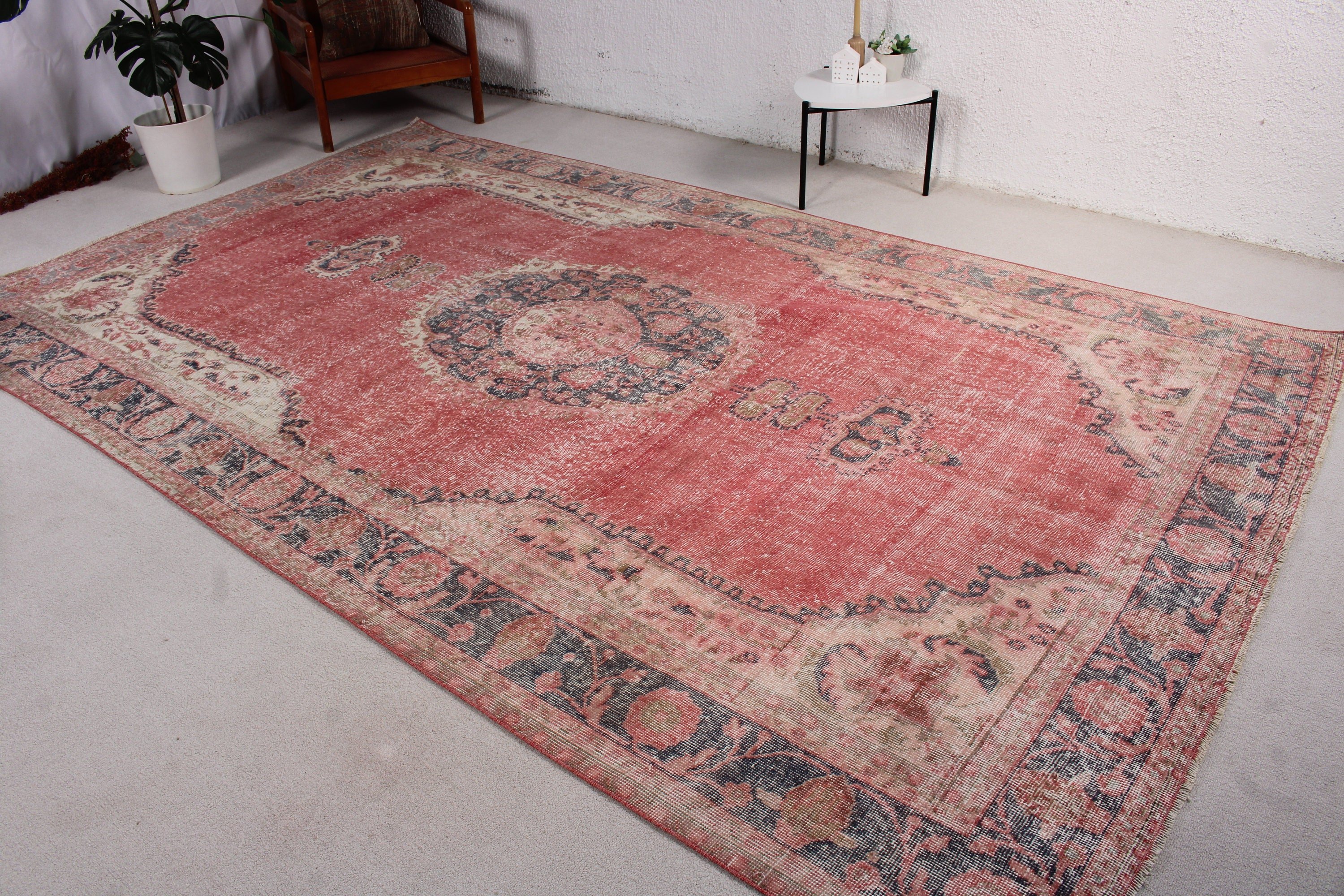 7x11.5 ft Büyük Boy Halı, Fas Halıları, Vintage Halı, Salon Halısı, Boho Halısı, Türk Halısı, Yemek Odası Halısı, Mavi Antika Halı, Salon Halıları