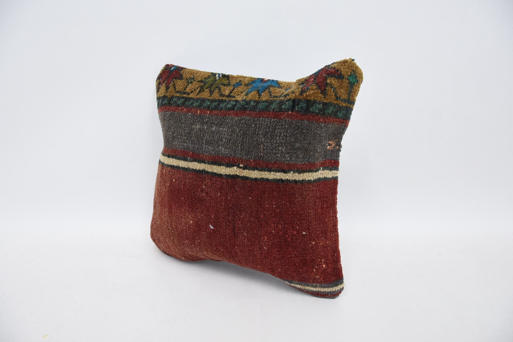 Patio Cushion Cover, 12"x12" Red Pillow Cover, Vintage Kilim Throw Pillow, Boho Pillow, Pillow for Sofa, Ottoman Cushion Case