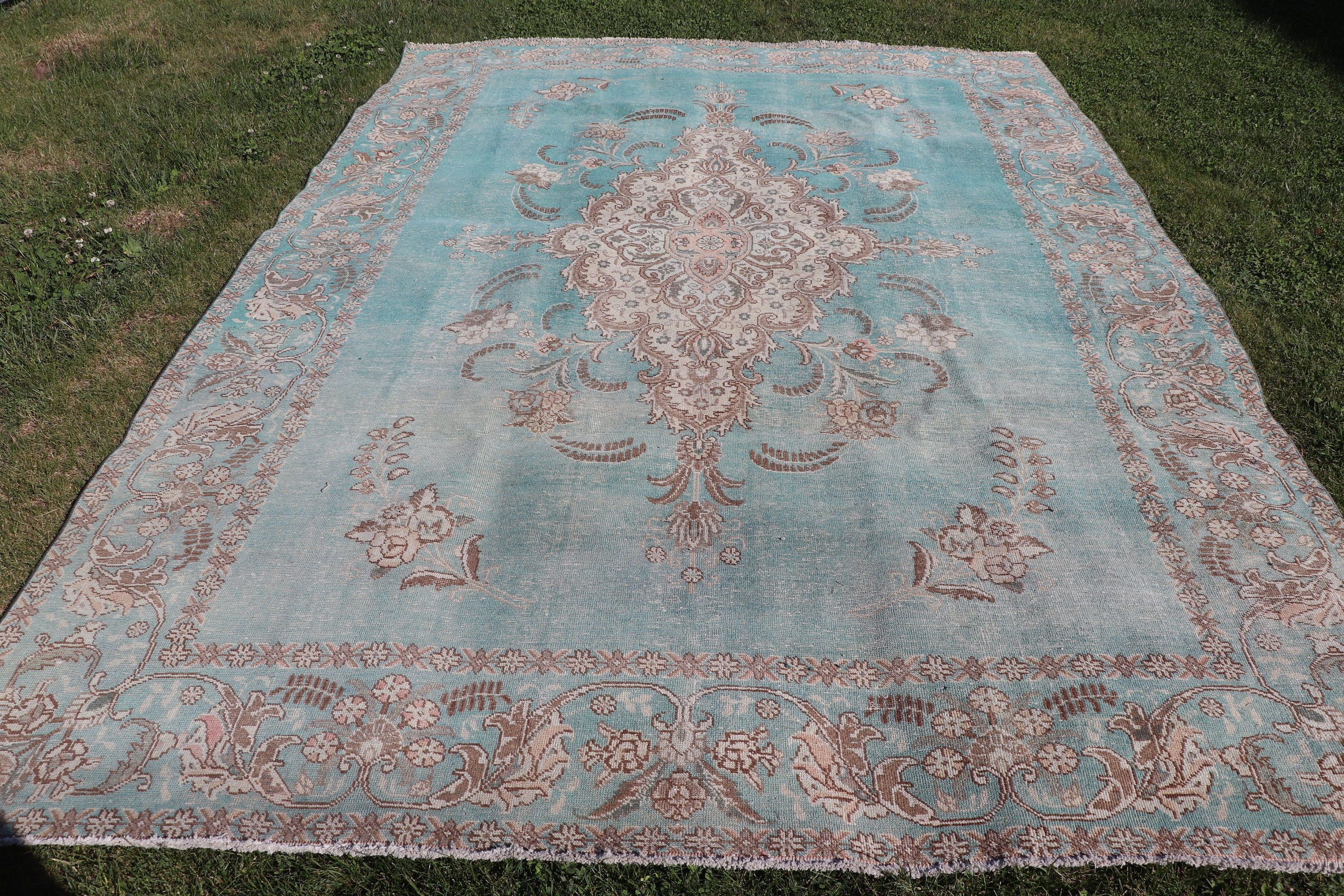 Büyük Boy Türk Halıları, Vintage Halı, Bohem Halı, Lüks Halı, Yeşil Boho Halıları, Türk Halısı, Salon Halısı, 7.7x11.3 ft Büyük Boy Halılar, Boho Halıları