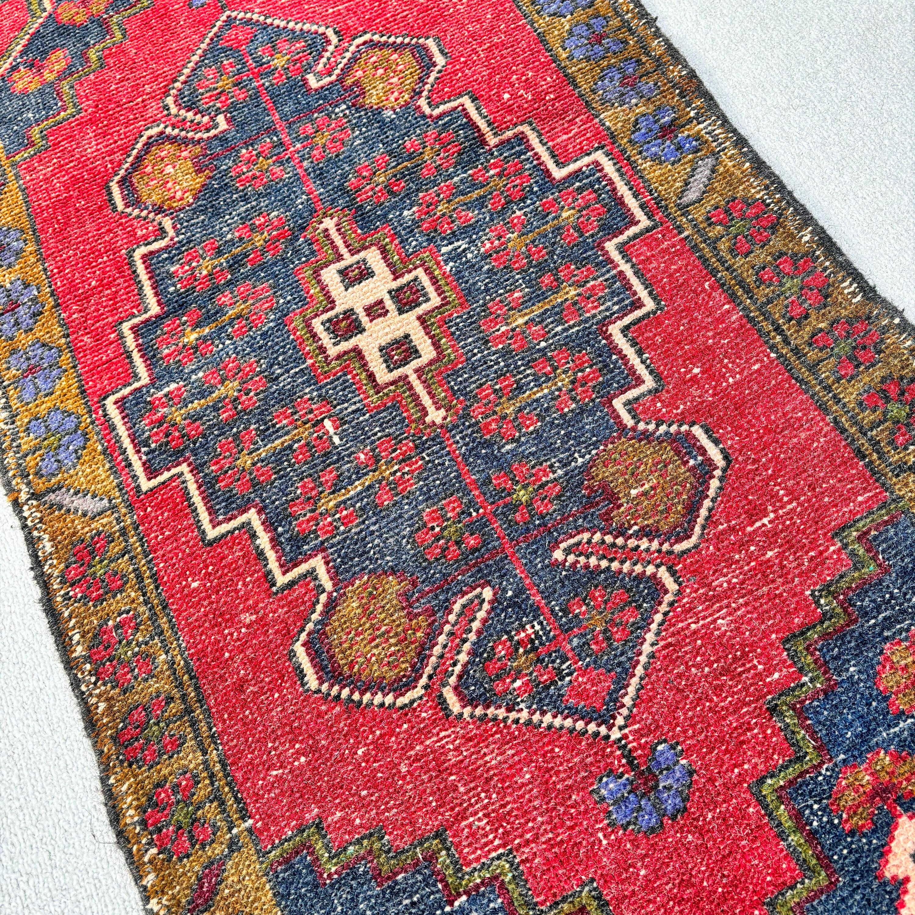 Geometrik Halılar, Türk Halısı, 1.7x3.4 ft Küçük Halı, Çocuk Halıları, Mutfak Halıları, El Yapımı Halı, Vintage Halı, Kahverengi Geometrik Halı, Oushak Halıları