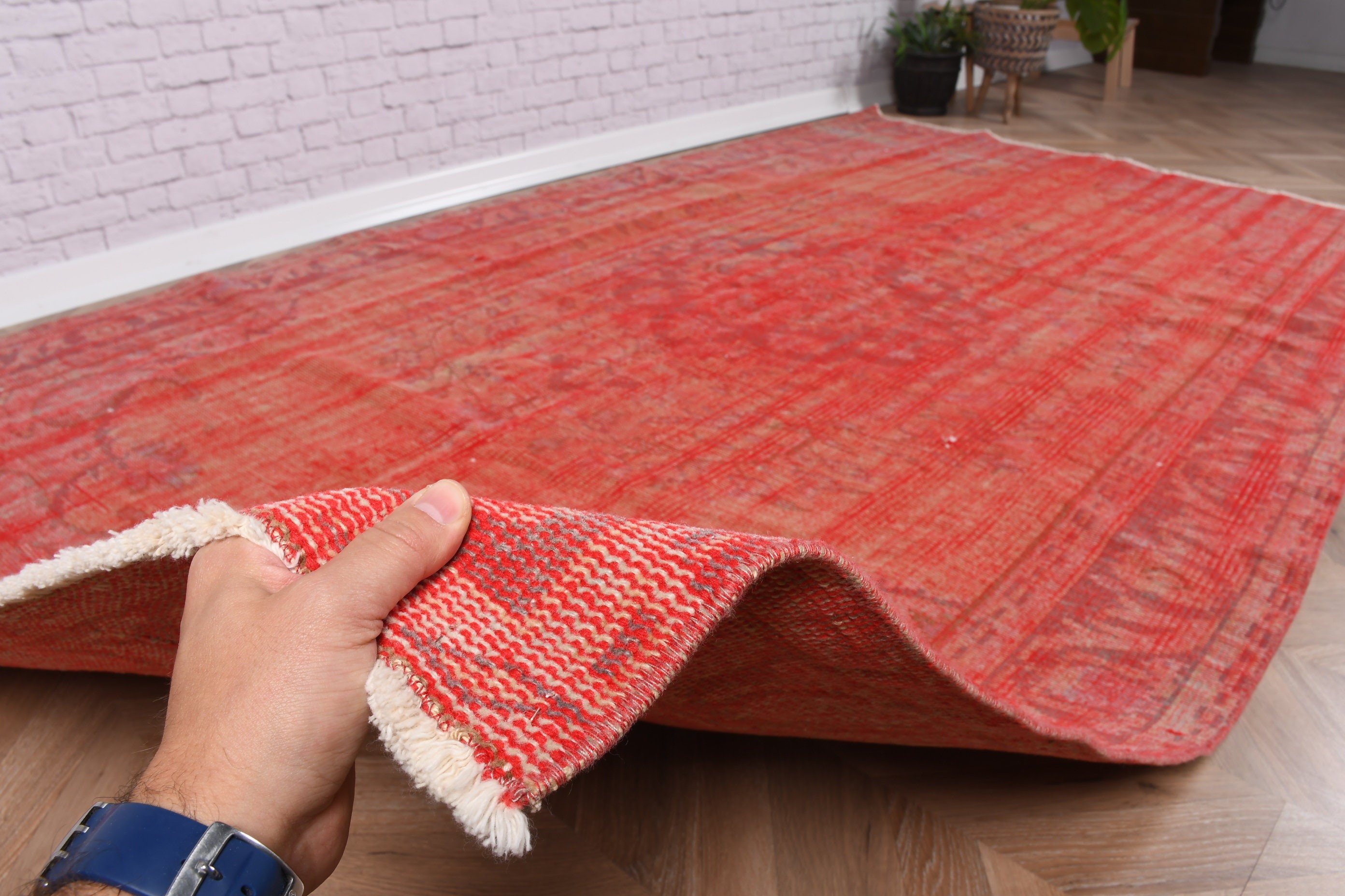 Red Floor Rug, Salon Rugs, Living Room Rug, Vintage Rug, Geometric Rugs, Turkish Rug, Rugs for Salon, Bedroom Rug, 5.5x9.1 ft Large Rugs