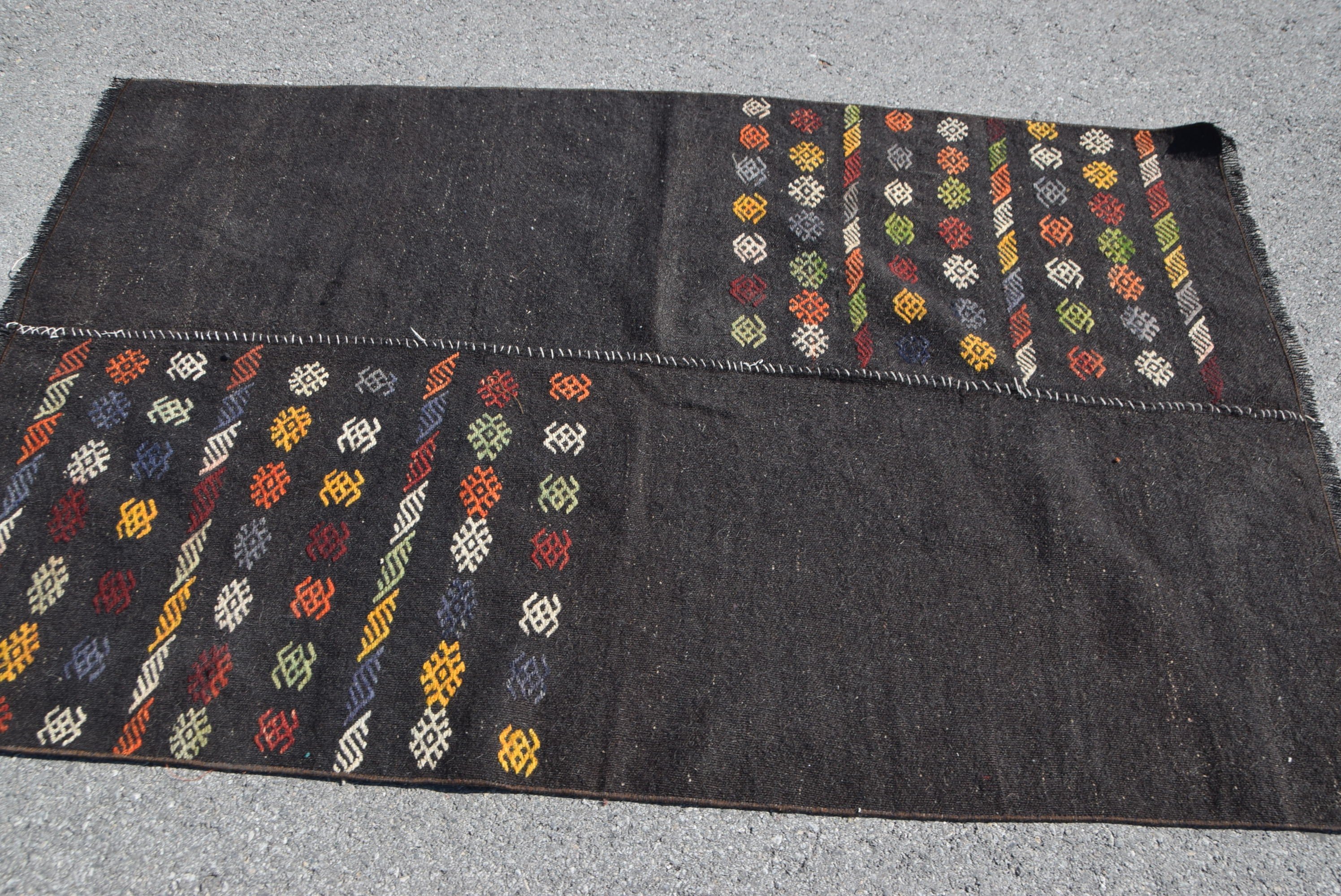 Bedroom Rug, Oriental Rug, Vintage Rugs, Kilim, Dorm Rug, Antique Rug, Turkish Rugs, Black Oushak Rug, 4x6.1 ft Area Rugs, Kitchen Rug