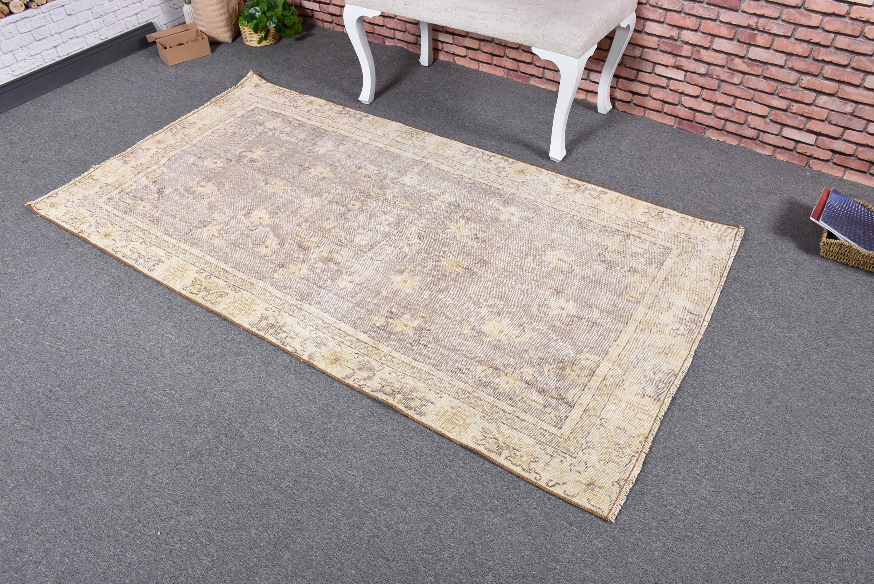 Vintage Accent Rugs, Beige Geometric Rug, Vintage Rugs, Neutral Rugs, Statement Rug, Turkish Rugs, 3.6x6.6 ft Accent Rugs, Decorative Rug