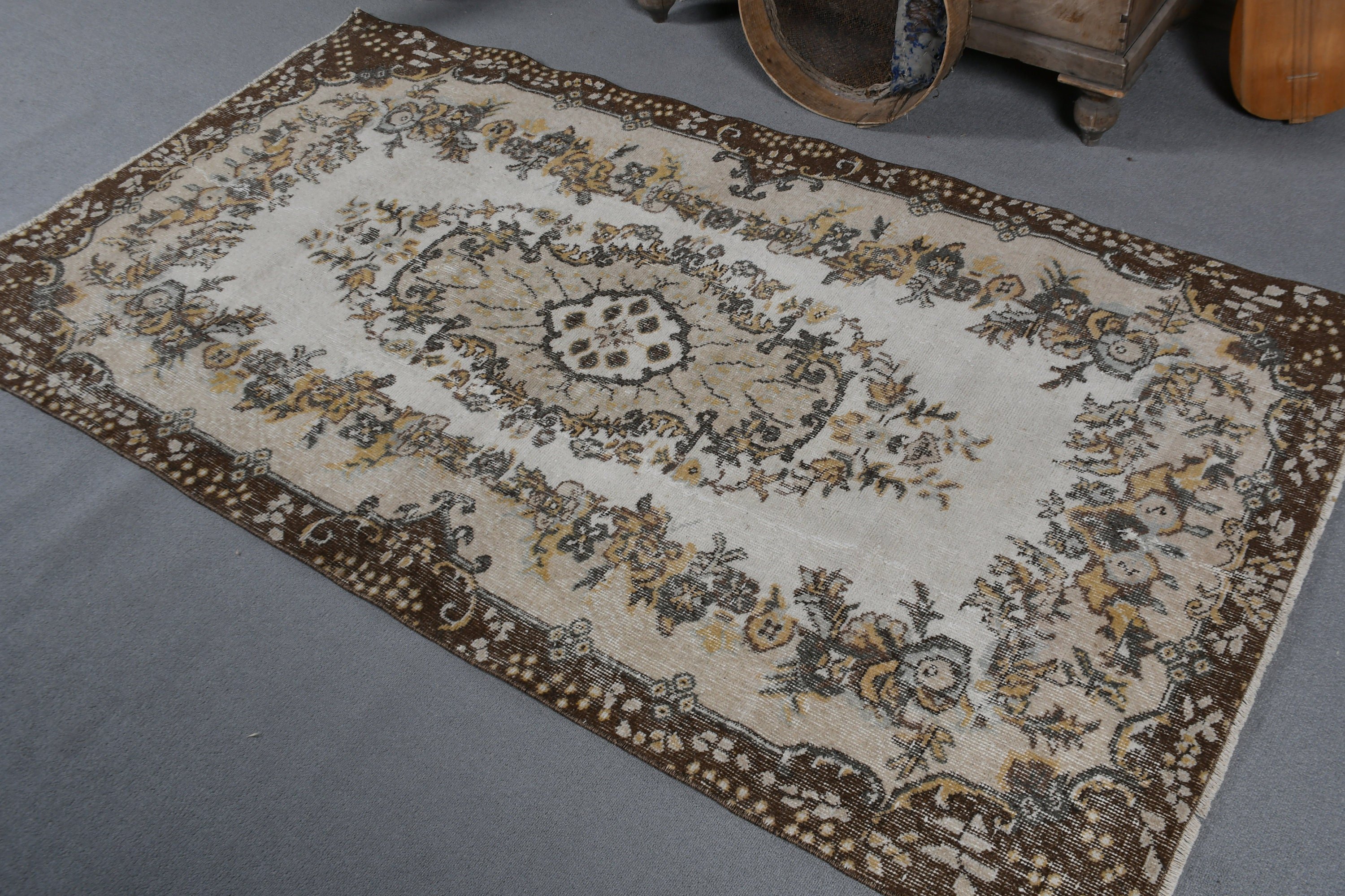 Floor Rug, Dining Room Rugs, 3.7x6.7 ft Area Rugs, Home Decor Rug, Turkish Rug, Vintage Rug, Beige Kitchen Rug, Rugs for Living Room