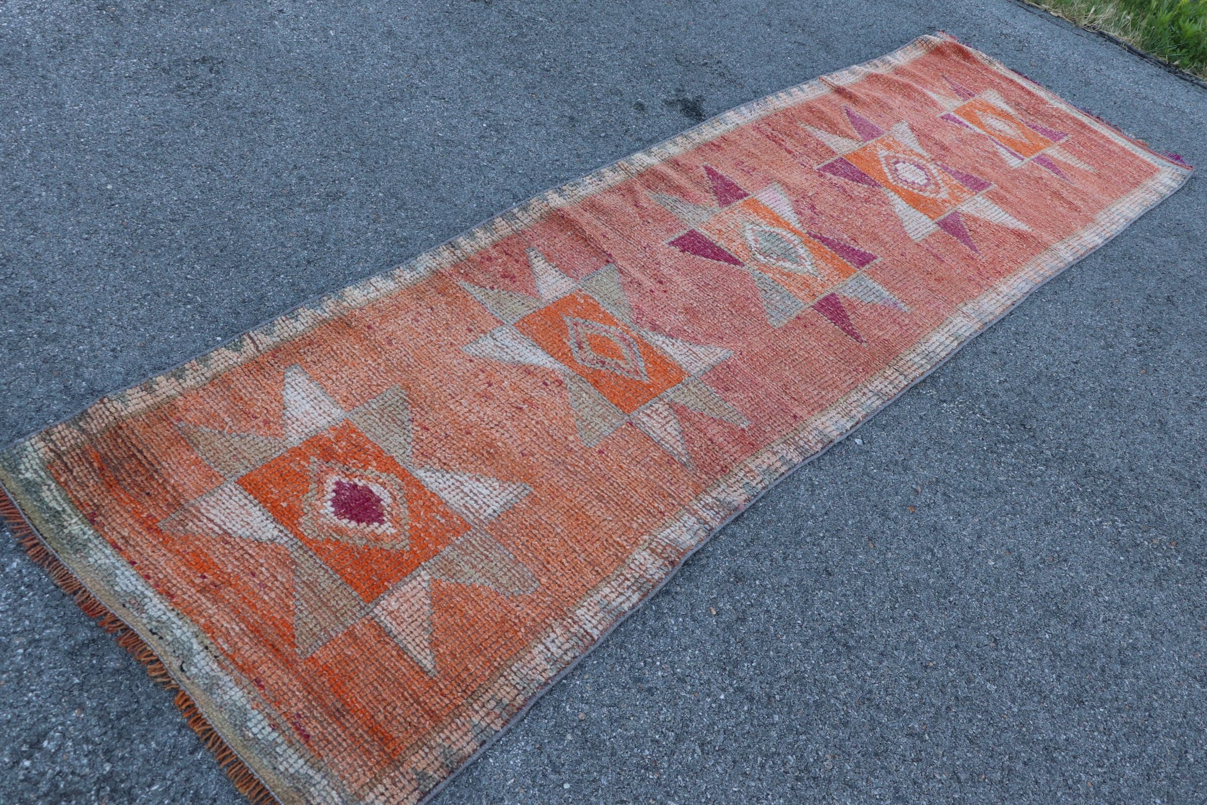 Vintage Rug, Turkish Rugs, Rugs for Corridor, Orange Anatolian Rugs, Moroccan Rugs, Hallway Rug, Kitchen Rug, 2.8x9.1 ft Runner Rug