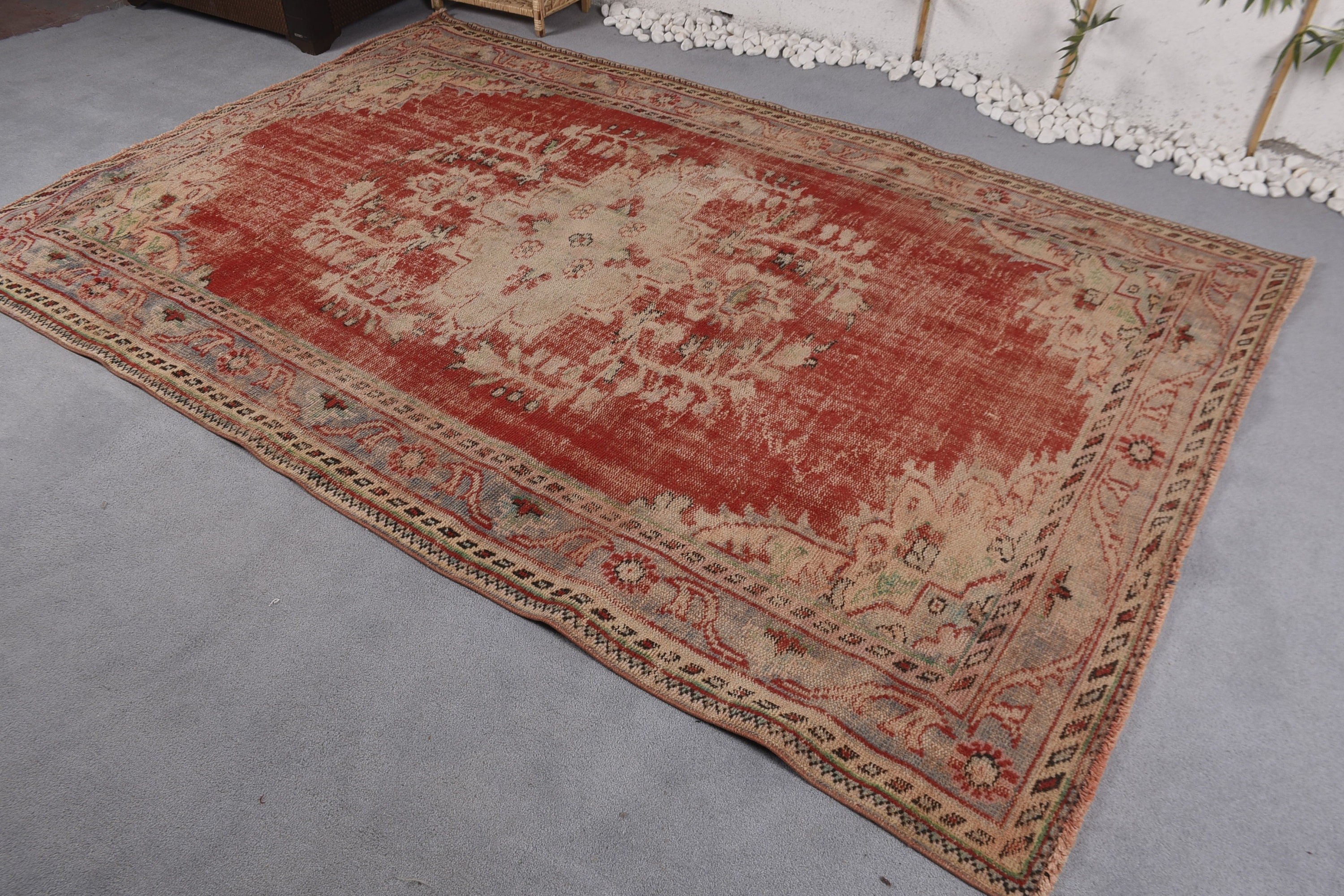 Anatolian Rug, Salon Rugs, Vintage Rug, Floor Rug, Red Moroccan Rugs, Turkish Rug, Art Rug, Dining Room Rugs, 6.3x9.4 ft Large Rugs