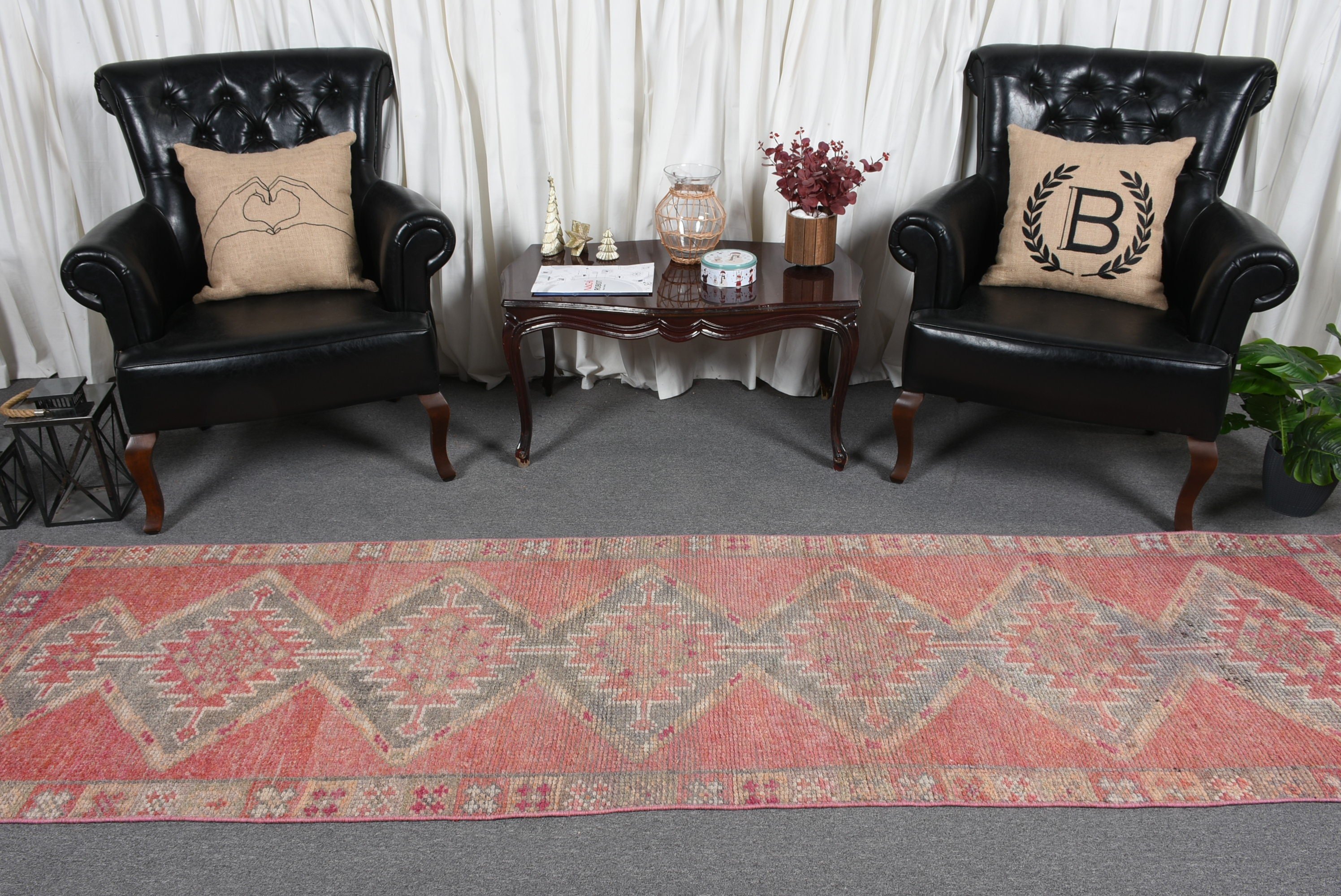 Pink Oriental Rugs, Rugs for Runner, Turkish Rug, Vintage Rugs, Oushak Rug, Corridor Rugs, 2.7x10.2 ft Runner Rugs, Art Rug, Anatolian Rug