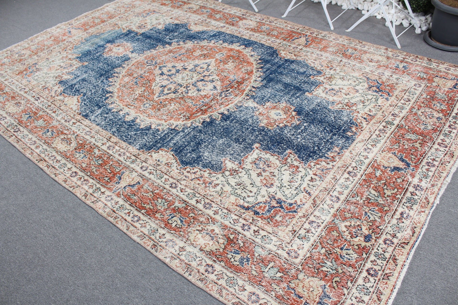 Bedroom Rug, Turkish Rug, Cute Rug, Vintage Rugs, Dining Room Rugs, Living Room Rugs, 7x10.5 ft Oversize Rug, Blue Oushak Rug, Antique Rug