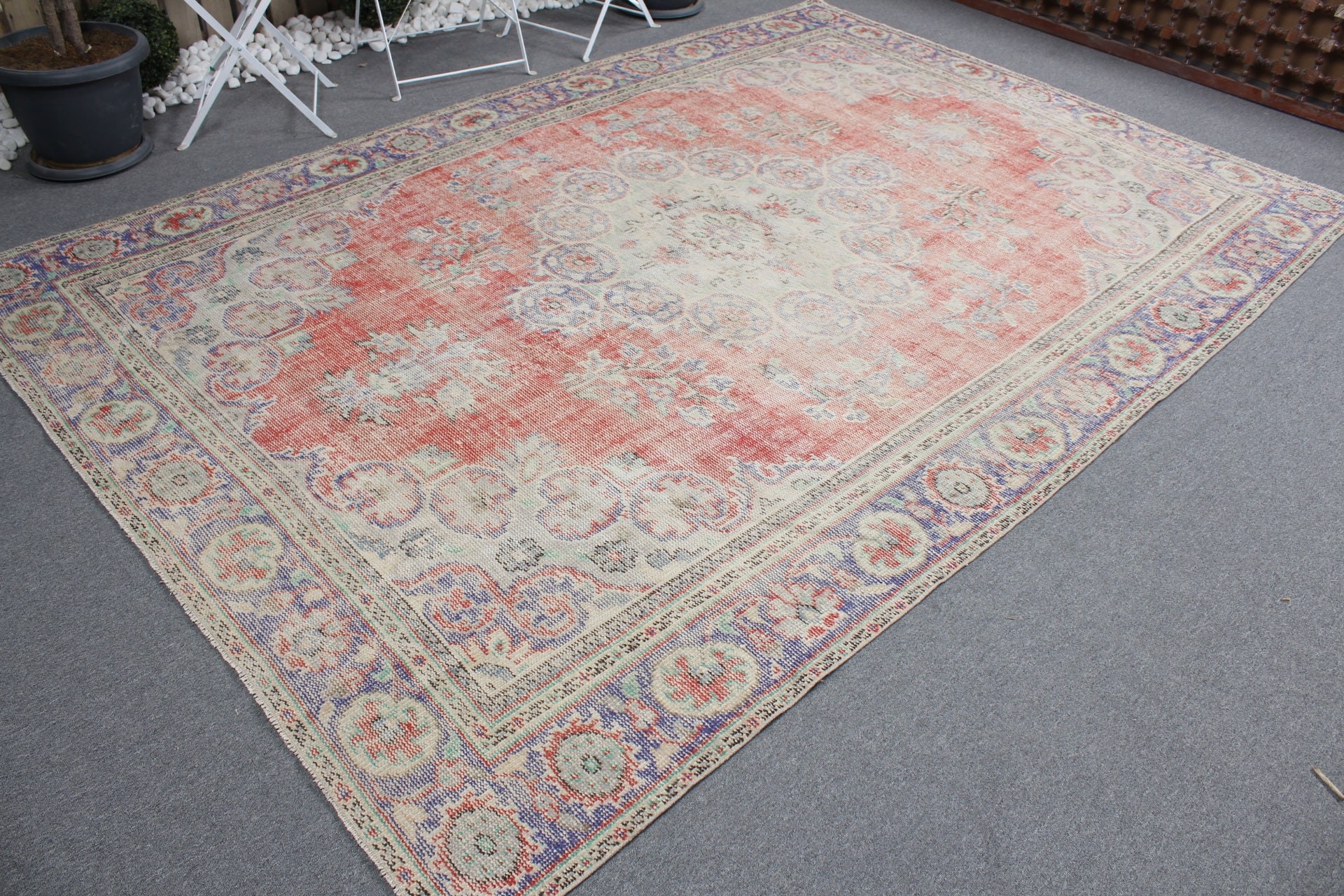 Art Rug, Antique Rug, Turkish Rug, Salon Rug, Blue Antique Rug, Vintage Rug, 6.9x10.1 ft Large Rug, Old Rugs, Bedroom Rug, Rugs for Bedroom