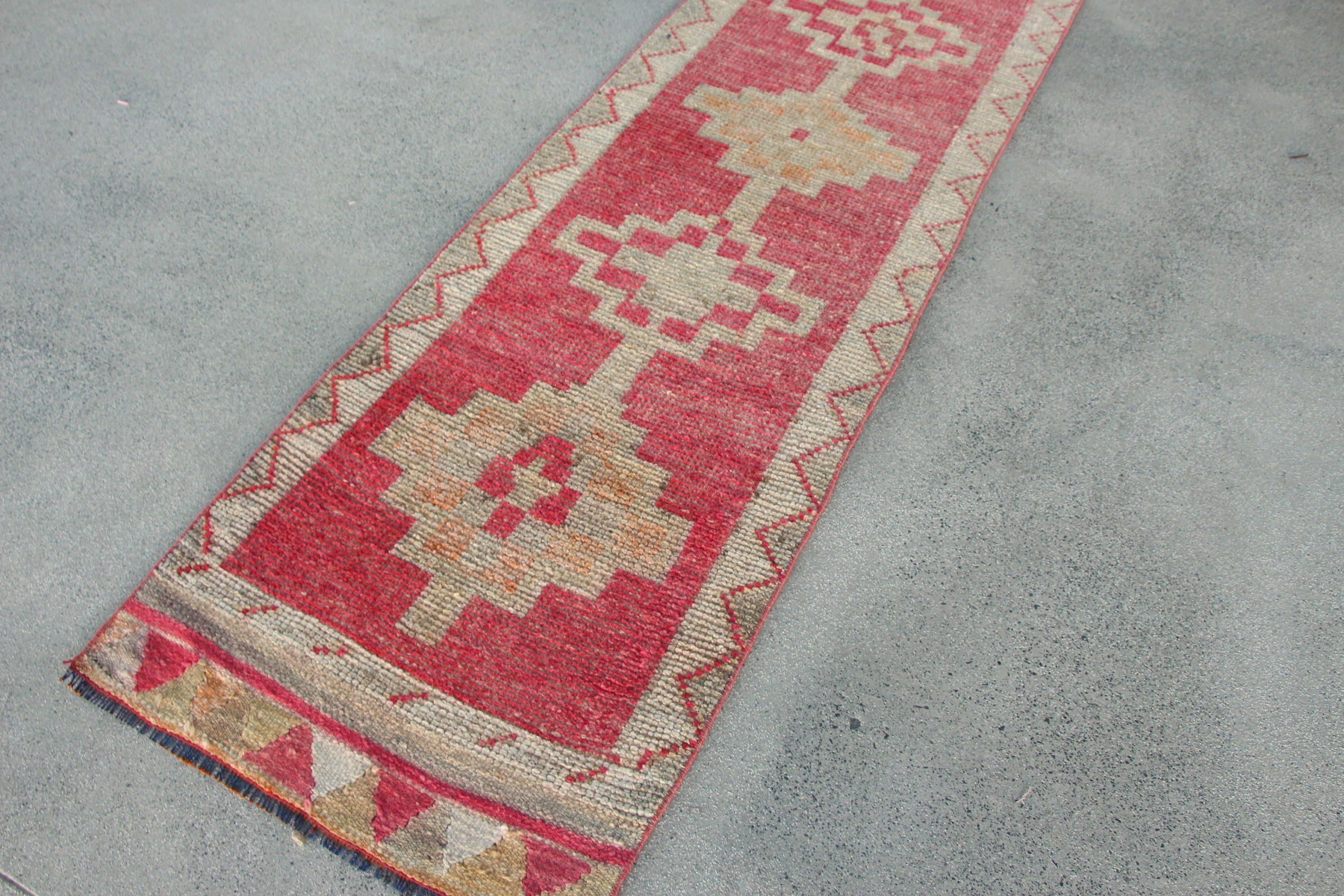 Göçebe Halı, Anadolu Halıları, Vintage Halı, Koridor Halıları, Koridor Halıları, Türk Halısı, Kırmızı Oryantal Halı, 2,3x11,4 ft Yolluk Halısı