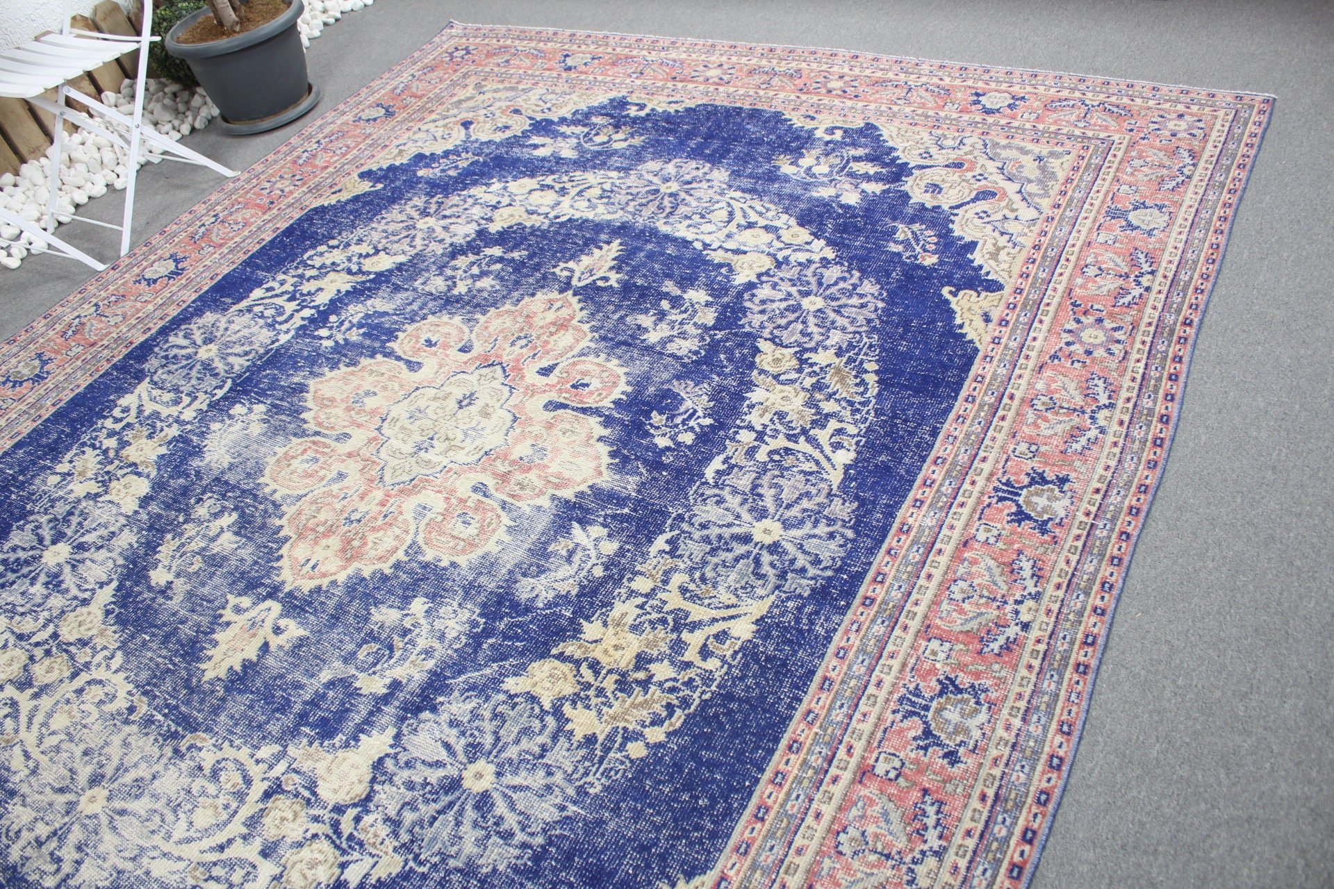 Antique Rug, Blue Floor Rug, Turkish Rug, Outdoor Rug, Dining Room Rug, Oushak Rug, Vintage Rug, 8.3x10.9 ft Oversize Rug, Living Room Rugs