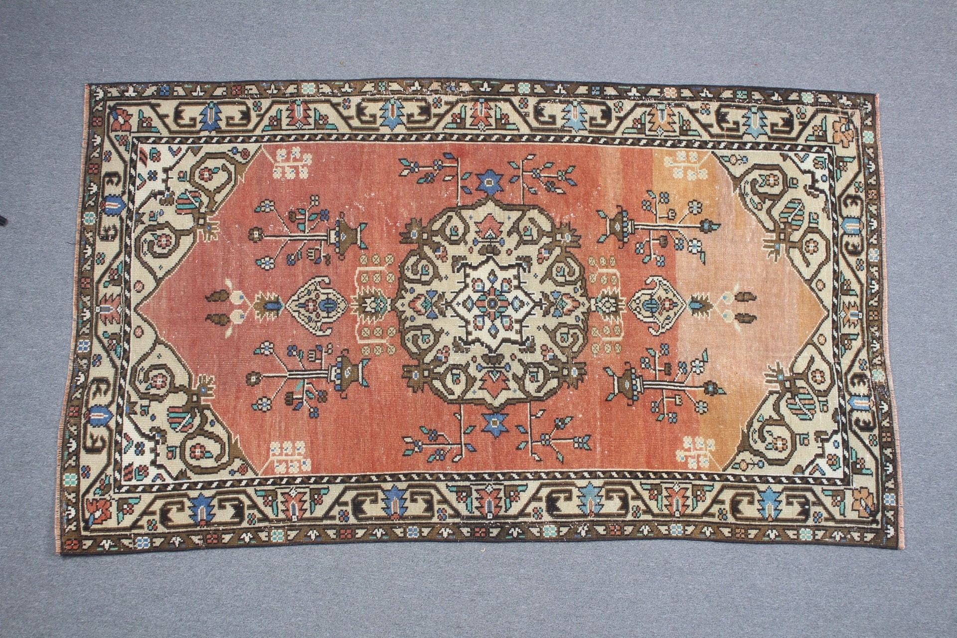 Yer Halısı, 4.2x7 ft Alan Halıları, Antika Halı, Çocuk Odası Halıları, Oturma Odası Halısı, Vintage Halı, Kırmızı Ev Dekor Halıları, Soluk Halılar, Türk Halısı