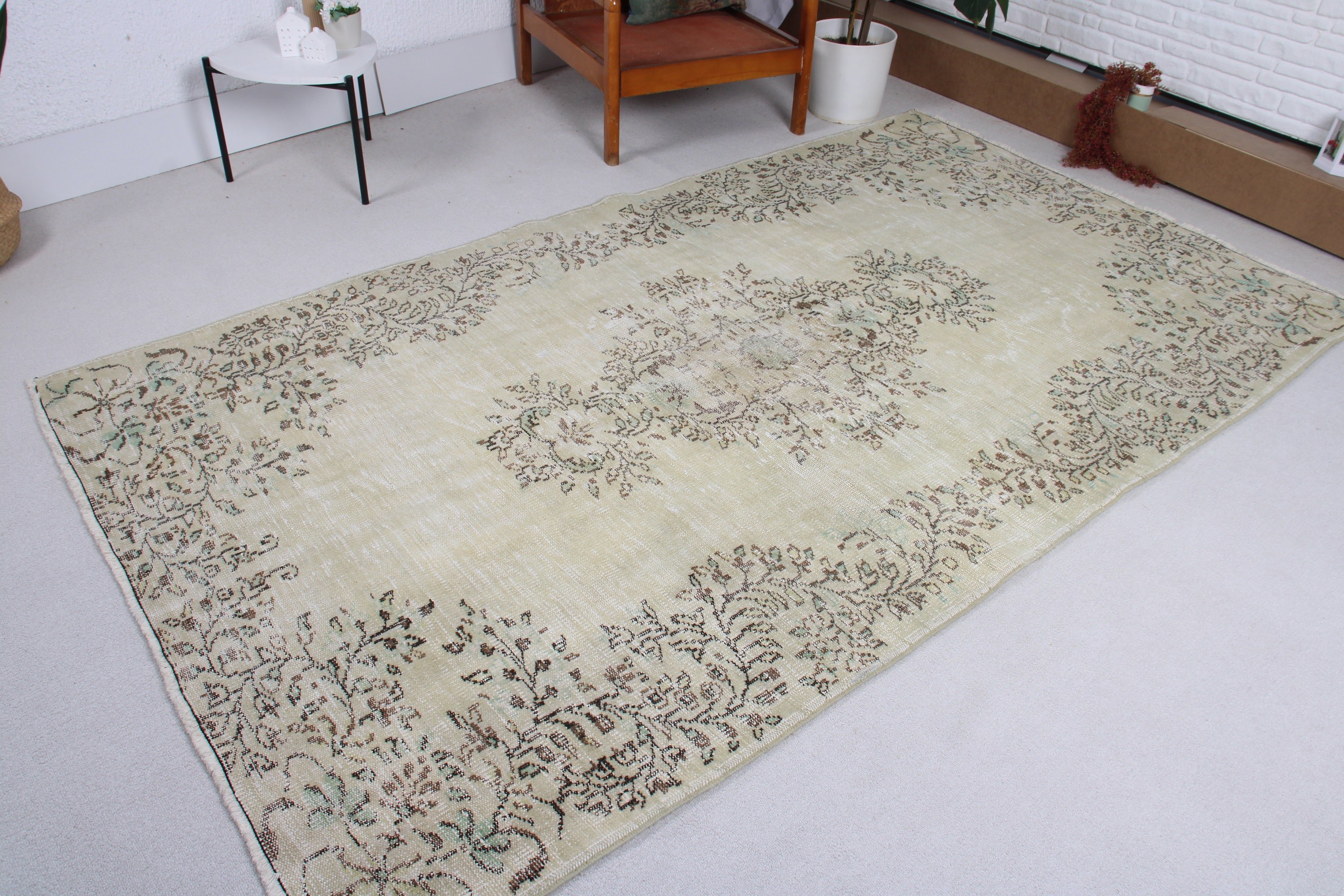 Aztek Halısı, Vintage Halı, Yemek Odası Halısı, Büyük Boho Halıları, 5,3x8,9 ft Büyük Halı, Bej Yatak Odası Halıları, Türk Halıları, Nötr Halılar, Oushak Halıları