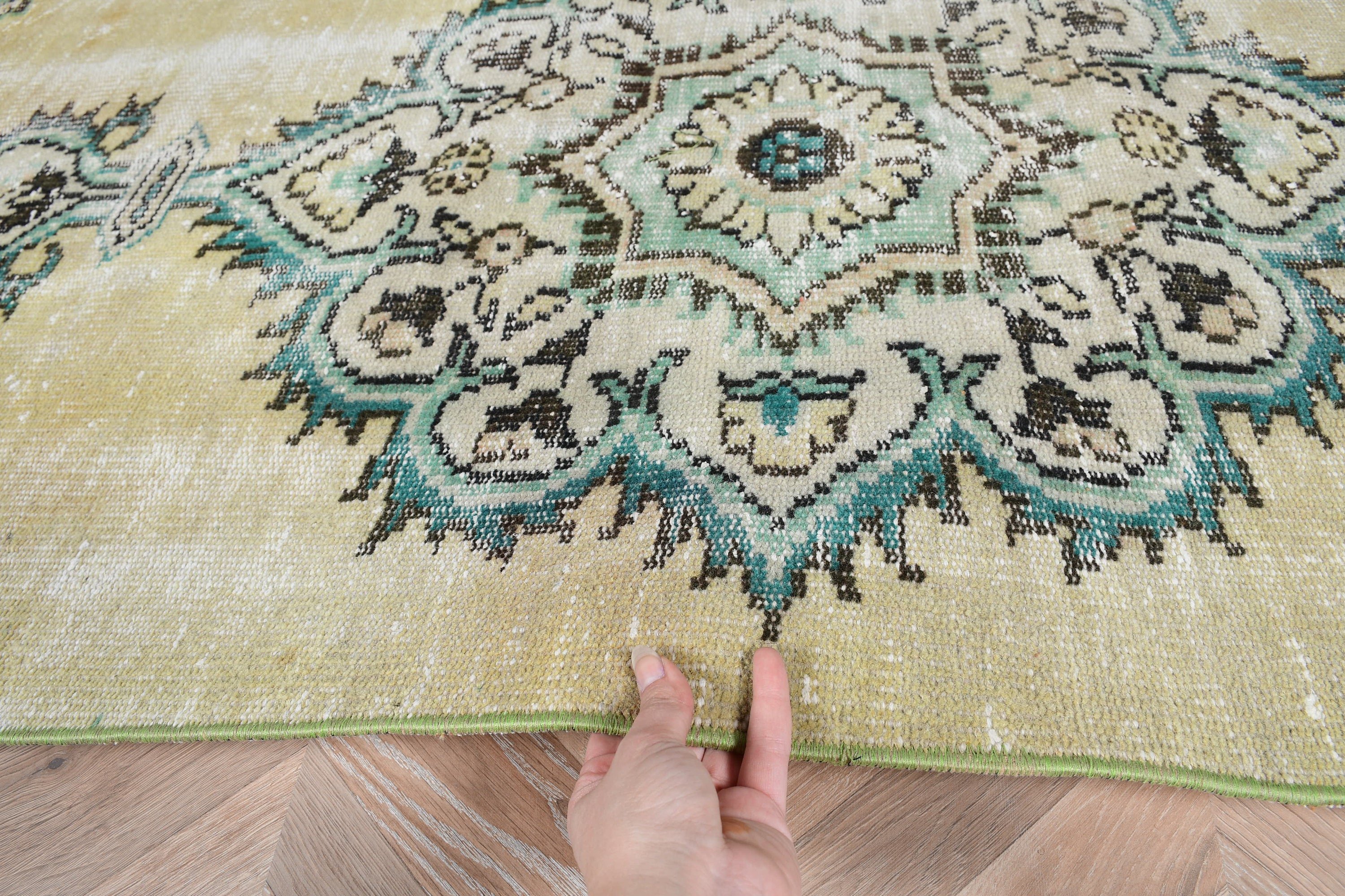 Wool Rugs, 3x7.2 ft Accent Rugs, Rugs for Kitchen, Kitchen Rug, Turkish Rugs, Entry Rugs, Green Oriental Rug, Vintage Rug