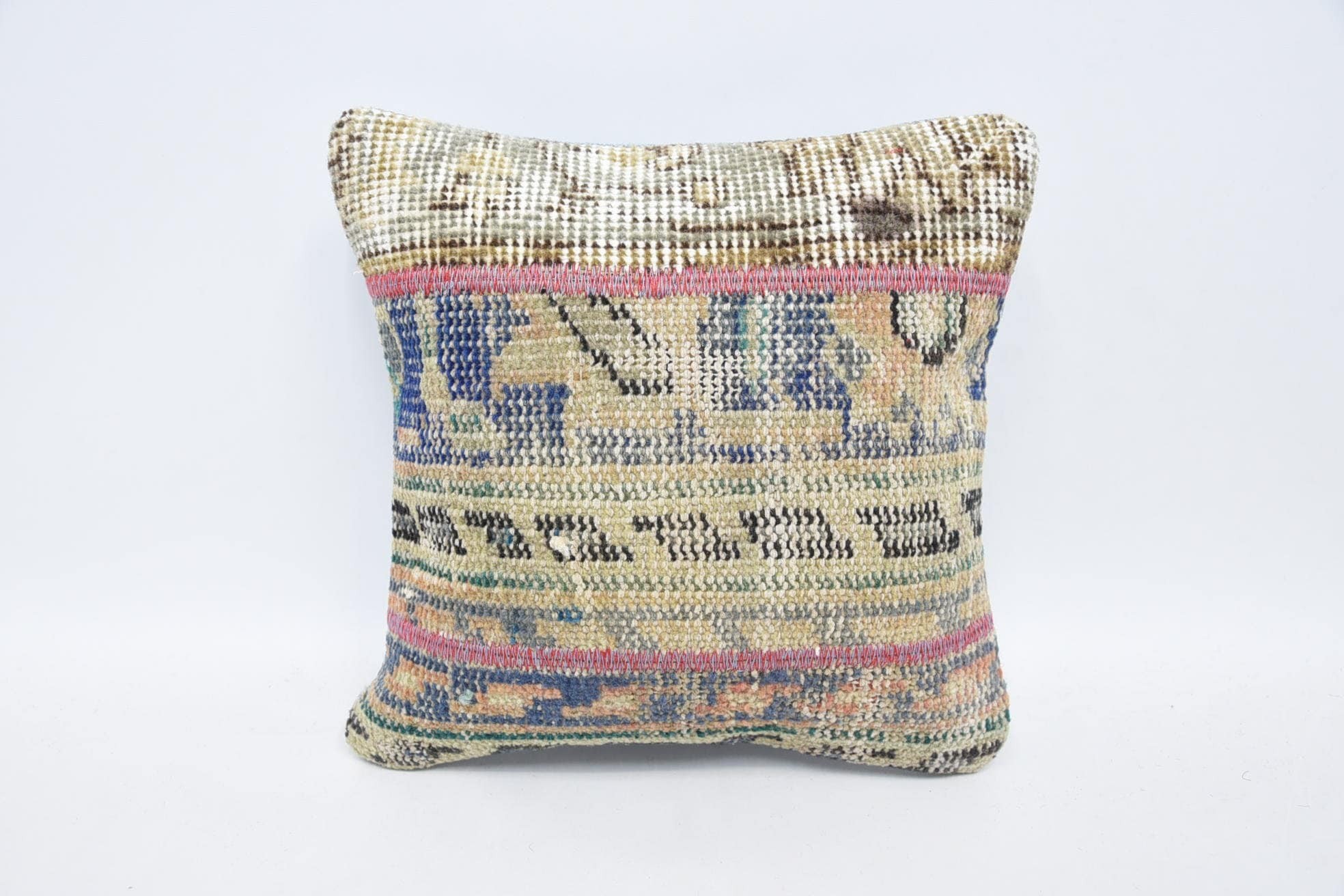 Knitted Cushion, Kilim Pillow Cover, 12"x12" Beige Pillow Cover, Indoor Pillow Case, Antique Pillows, Floor Pillow Sham, Pillow for Sofa