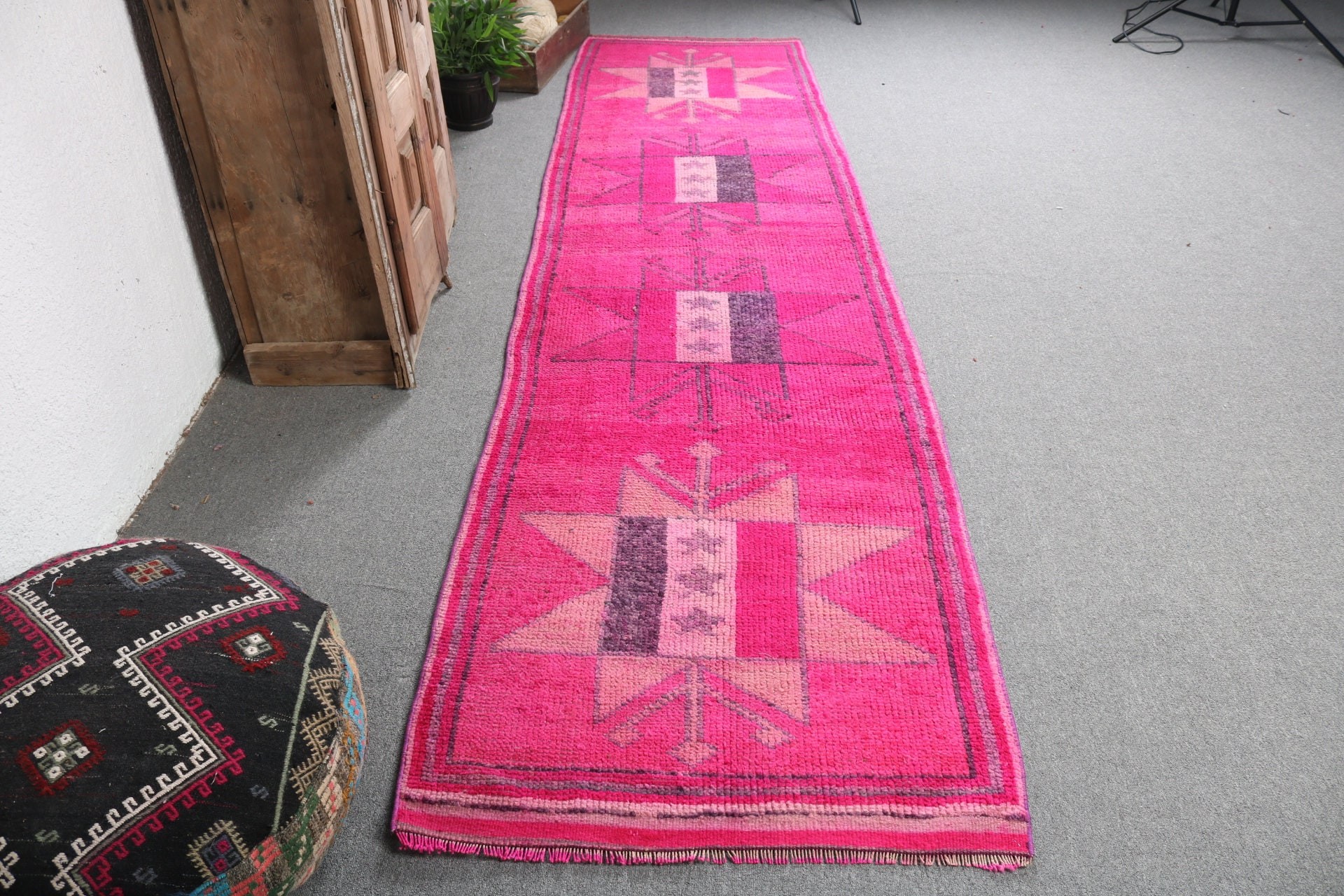 3x11.8 ft Runner Rug, Turkish Rugs, Pink Home Decor Rugs, Kitchen Rugs, Vintage Rug, Rugs for Stair, Vintage Runner Rugs