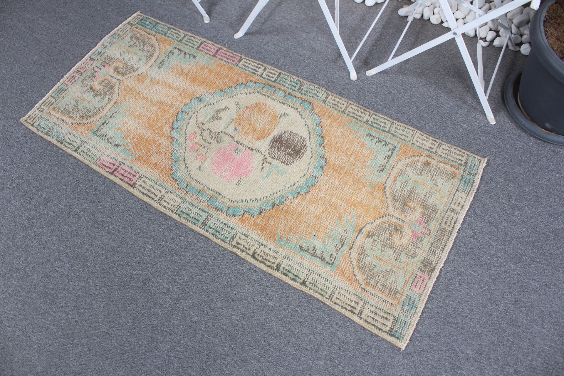 Cool Rug, Vintage Rug, Turkish Rugs, Car Mat Rug, Rugs for Door Mat, Oushak Rugs, 2x4.3 ft Small Rugs, Bedroom Rugs, Orange Cool Rugs