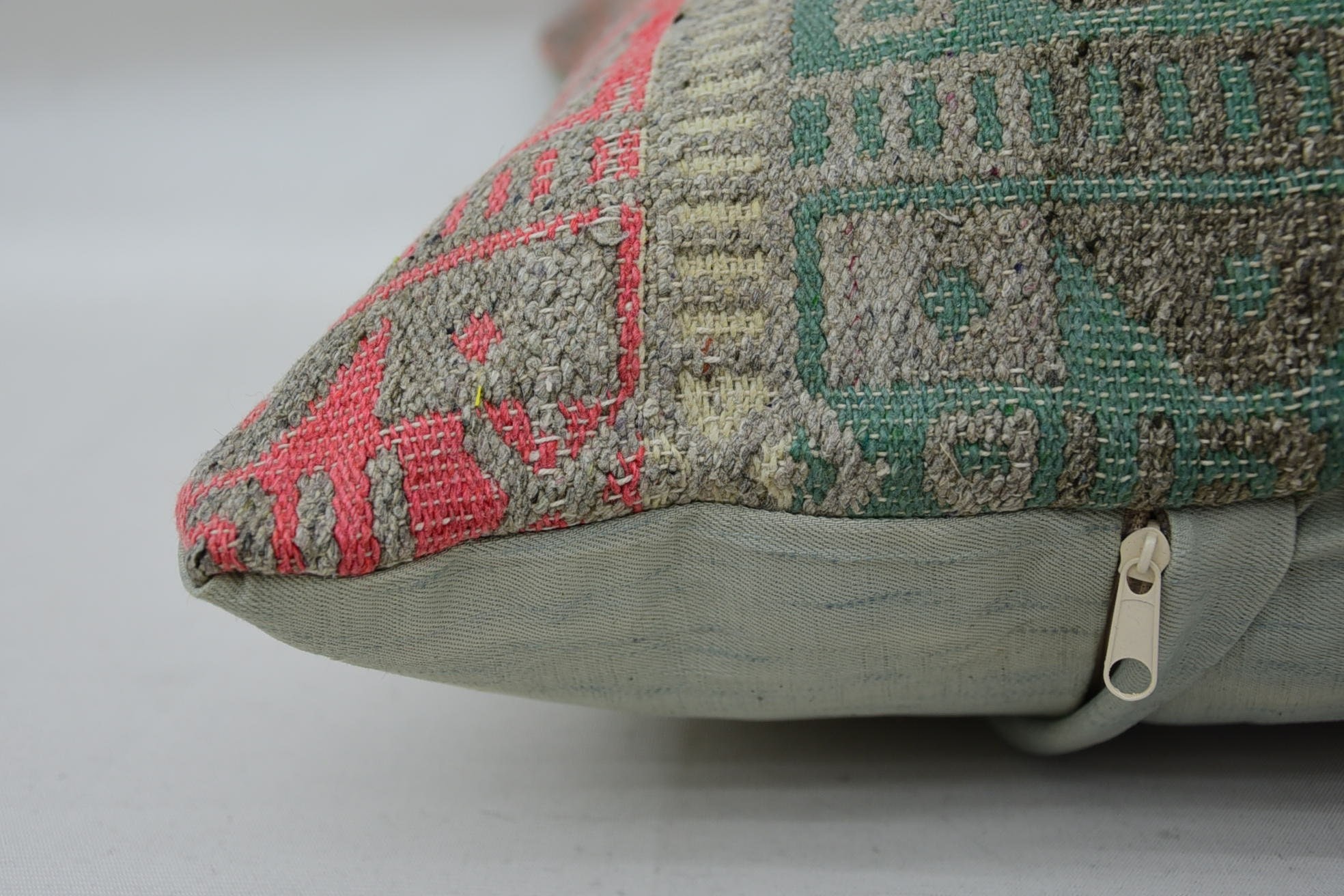 Turkish Rugs Cushion, Handmade Kilim Cushion, Vintage Kilim Throw Pillow, Interior Designer Pillow, 16"x24" Green Pillow