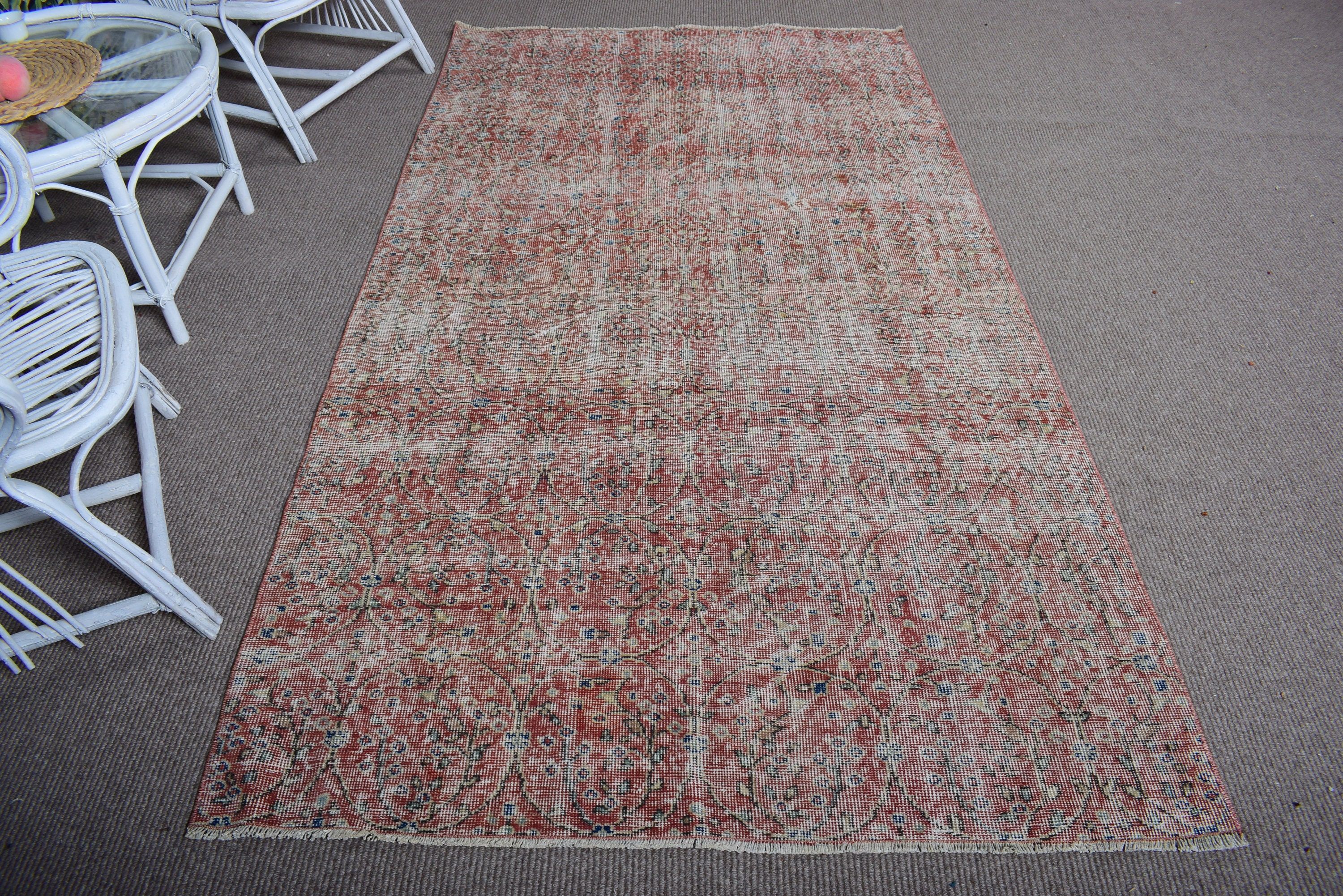 Kırmızı Boho Halılar, Geometrik Halı, Yatak Odası Halıları, Vintage Halılar, Vintage Dekor Halıları, 4.4x8.1 ft Alan Halısı, Mutfak Halısı, Türk Halıları, Oushak Halıları