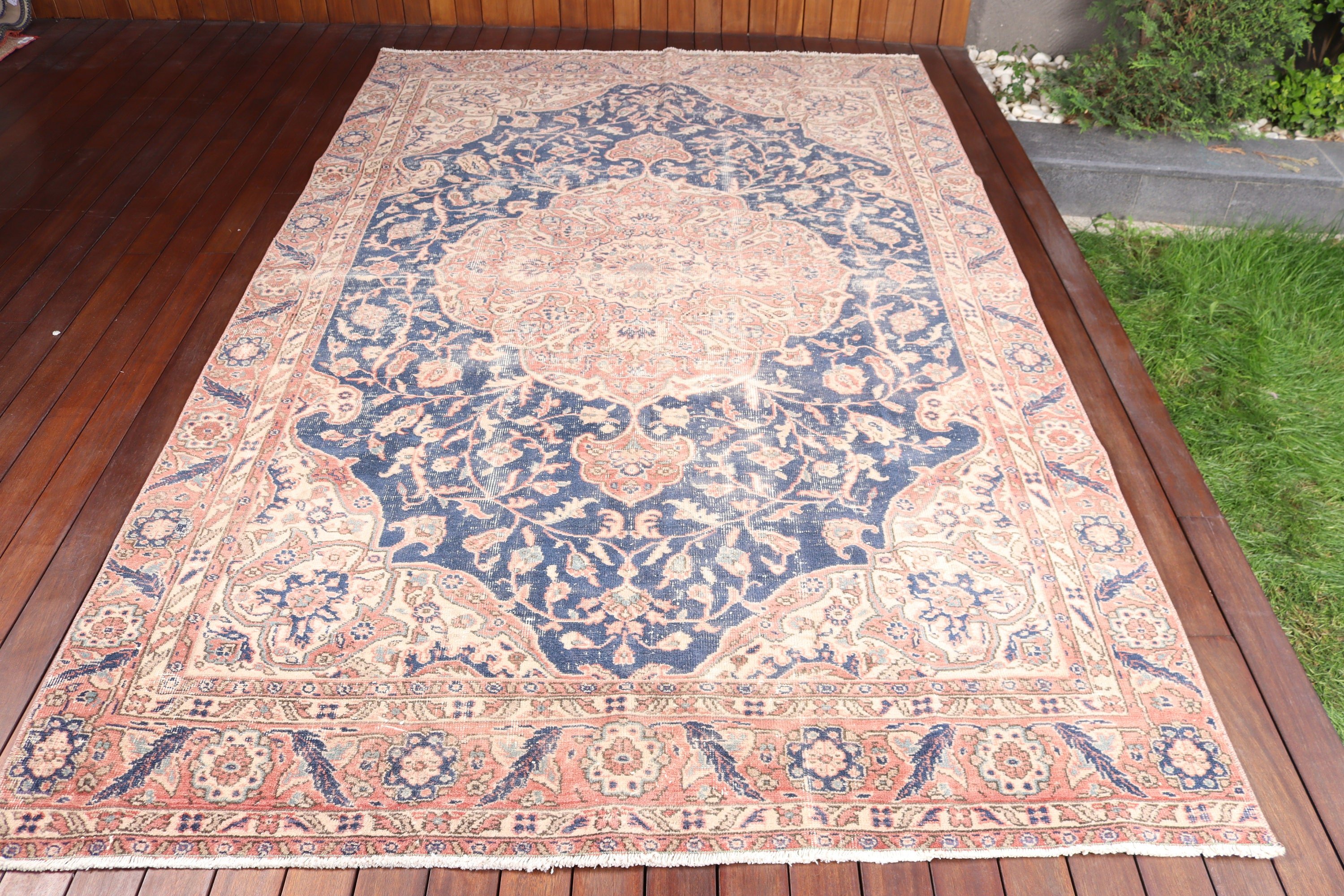 Yemek Odası Halıları, Türk Halısı, 5.8x9.4 ft Büyük Halılar, Geometrik Halı, El Dokuma Halı, Vintage Halı, Mavi Yün Halılar, Yatak Odası Halısı, Etnik Halı