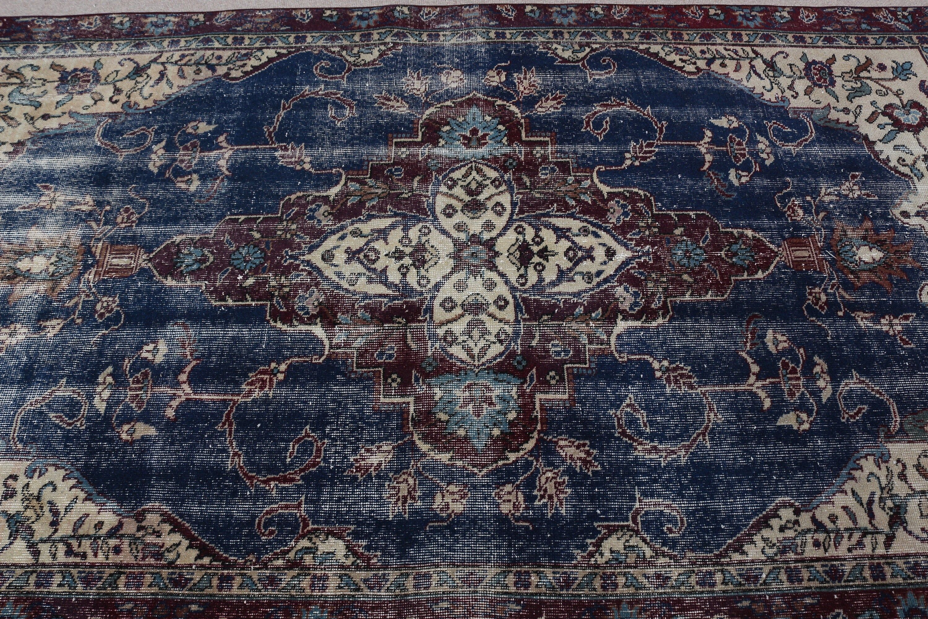 4.2x7.6 ft Area Rugs, Blue Oriental Rug, Anatolian Rug, Bedroom Rugs, Kitchen Rugs, Vintage Rug, Turkish Rug, Designer Rug, Moroccan Rugs