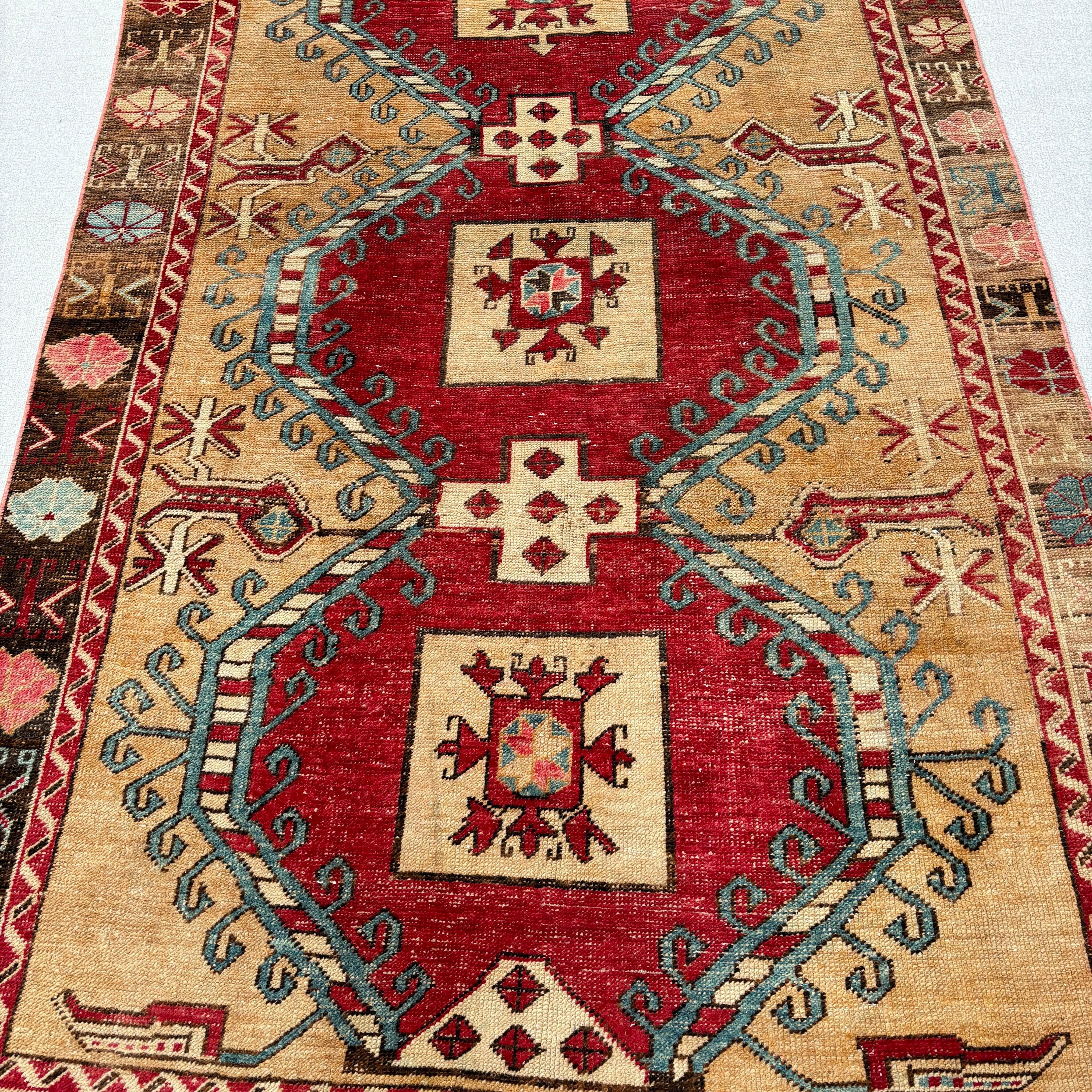 Vintage Halılar, 4.4x9.6 ft Büyük Halı, Büyük Vintage Halı, Boho Halı, Türk Halısı, Mutfak Halıları, Oturma Odası Halısı, Yer Halıları, Kırmızı Yatak Odası Halısı