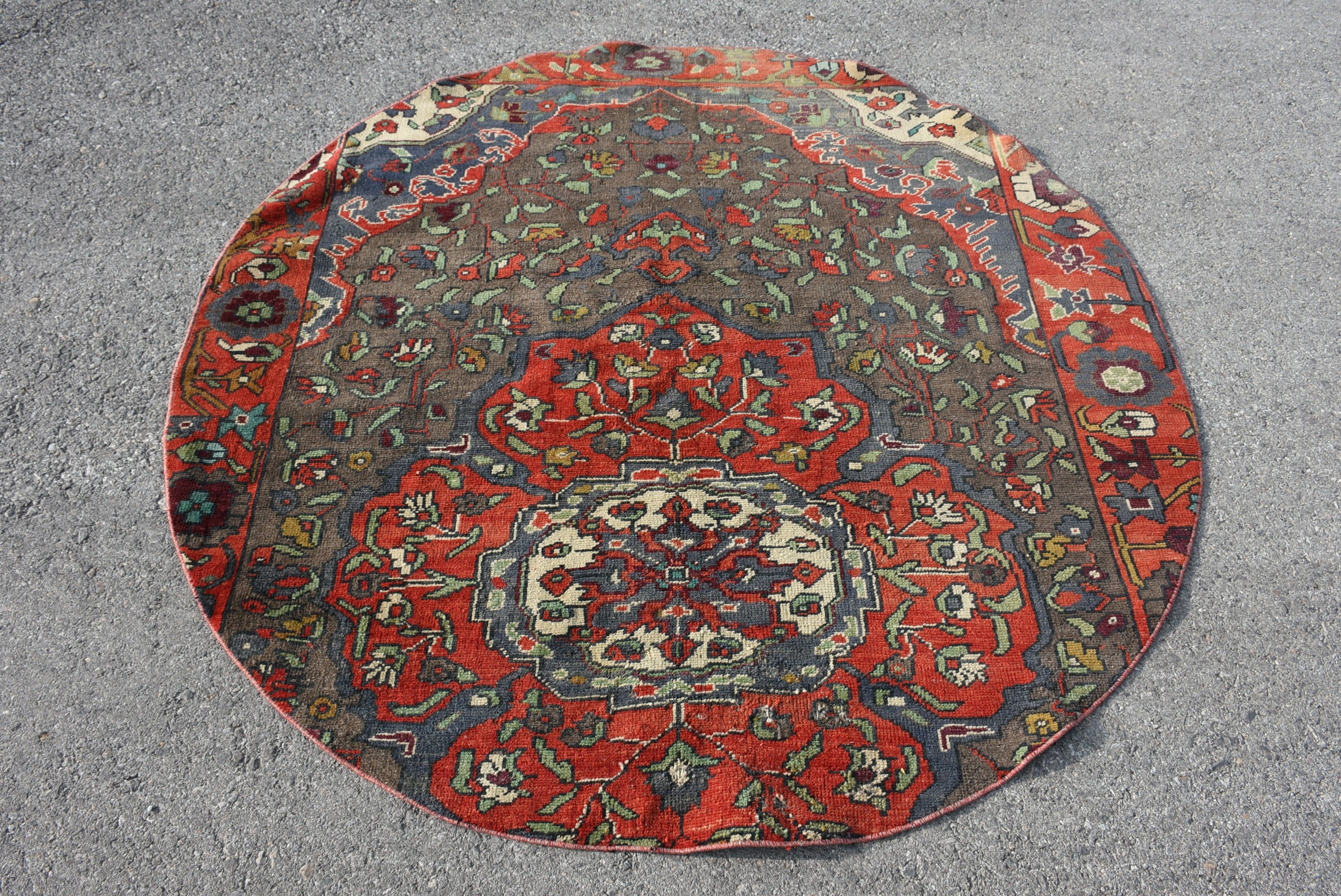 Vintage Halı, Kırmızı Yatak Odası Halısı, Yer Halıları, Yatak Odası Halıları, 5.2x5.2 ft Alan Halısı, Çocuk Halısı, Oushak Halısı, Türk Halısı, Oryantal Halı